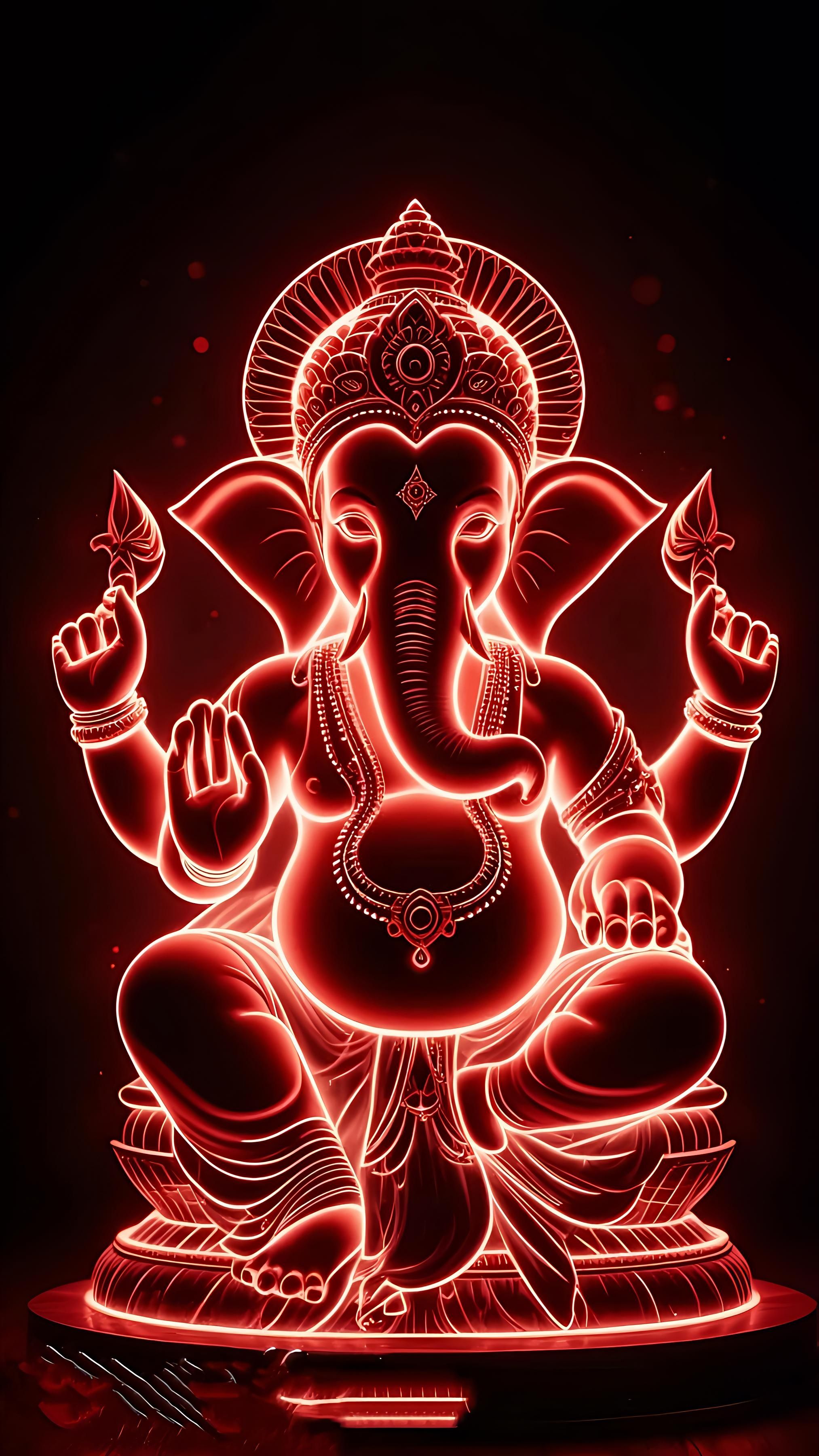 Glowing Ganesha sitting on a lotus