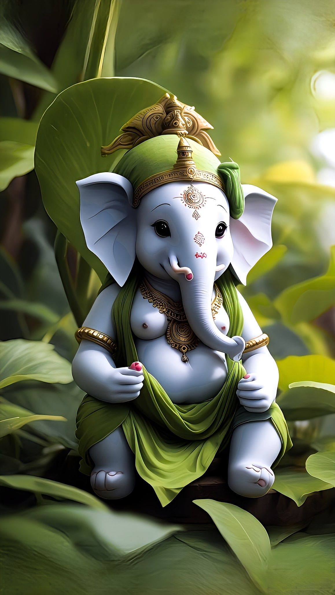 Adorable baby Ganesha on a lotus leaf