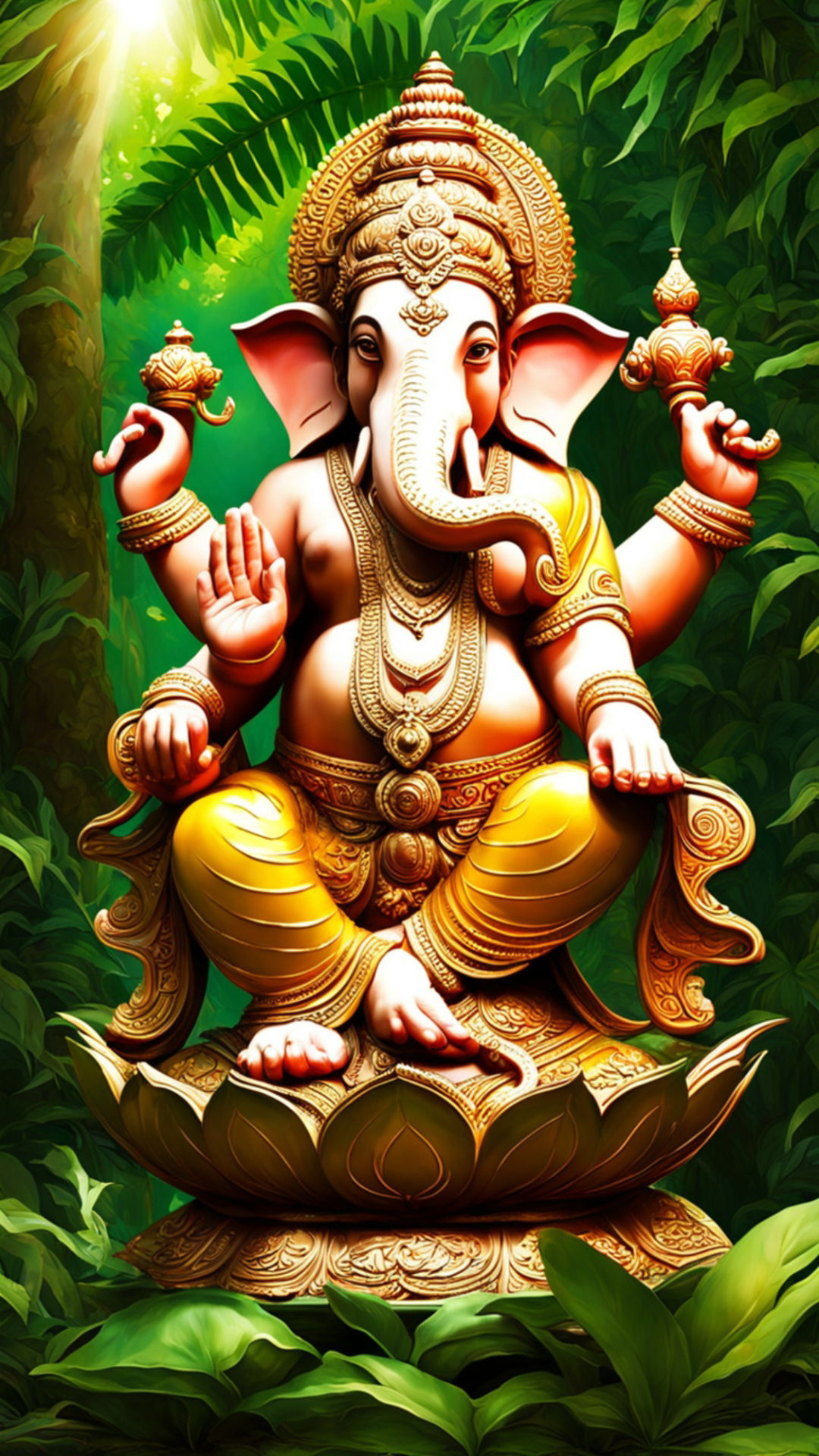 Lord Ganesha amidst green foliage