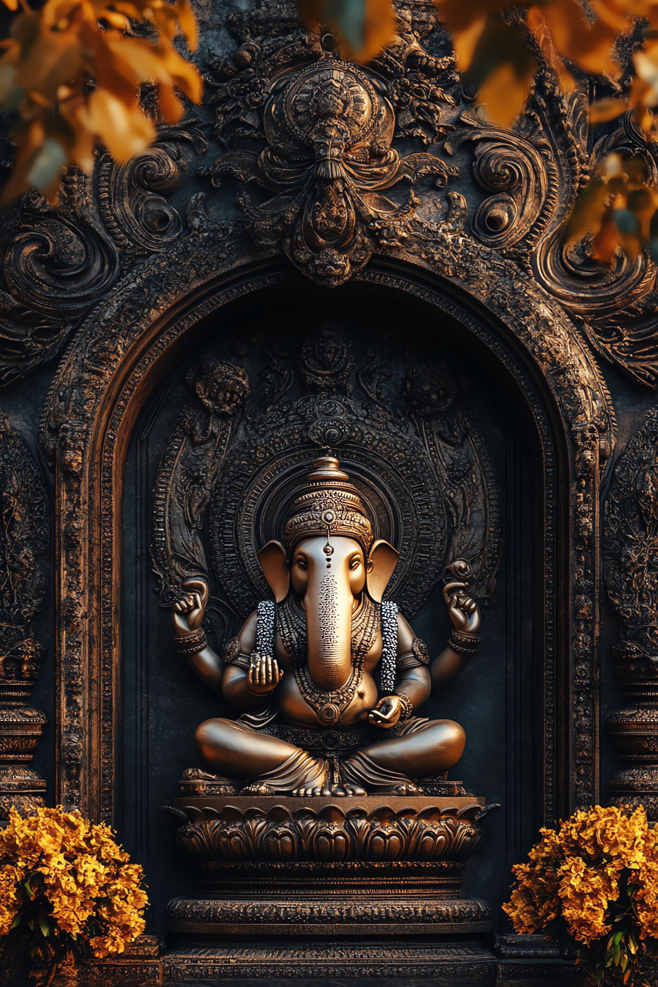 Lord Ganesha statue in ornate temple