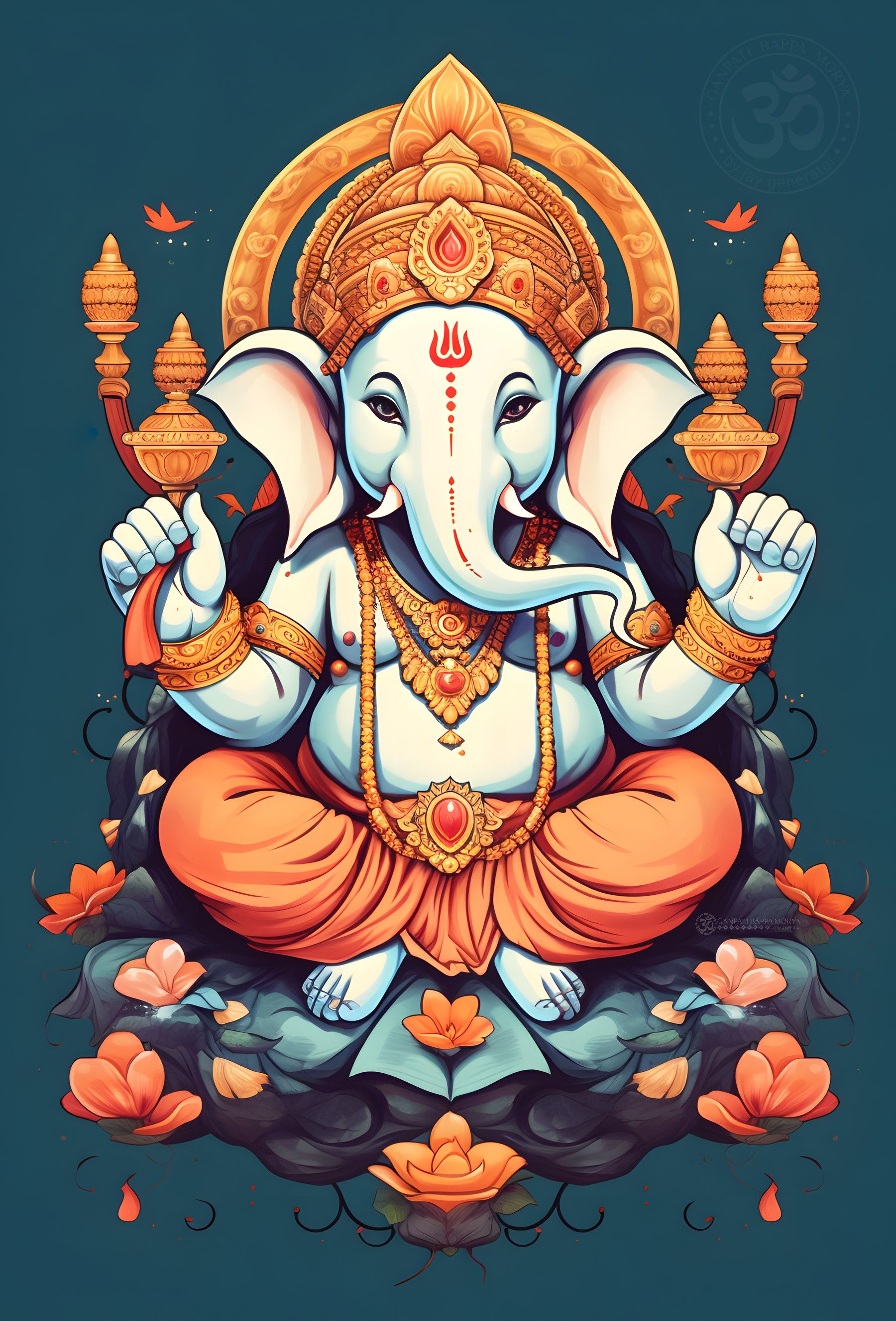 Lord Ganesha seated on lotus throne