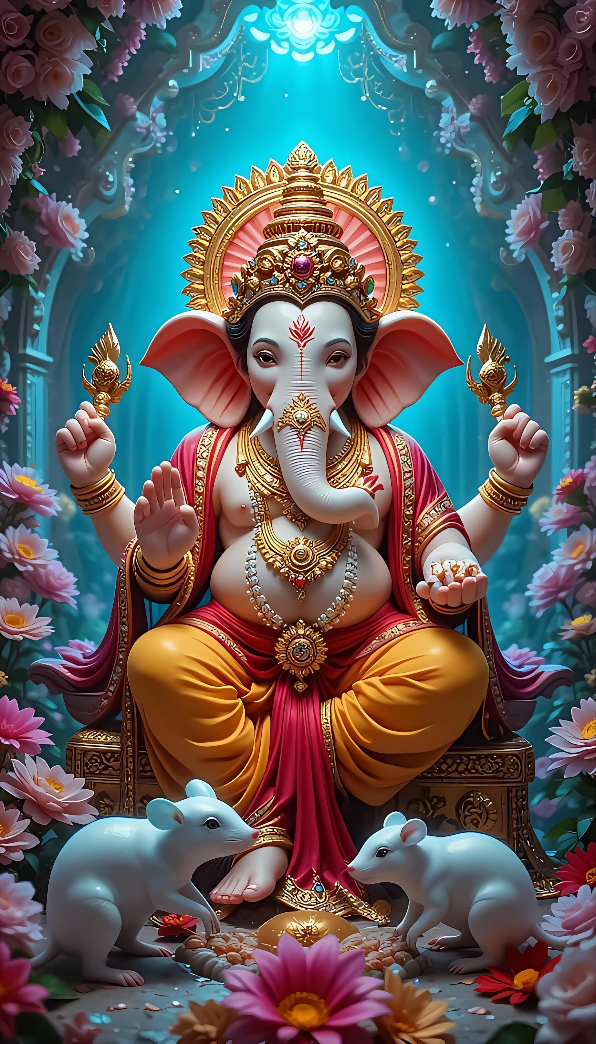 Lord Ganesha with lotus flowers