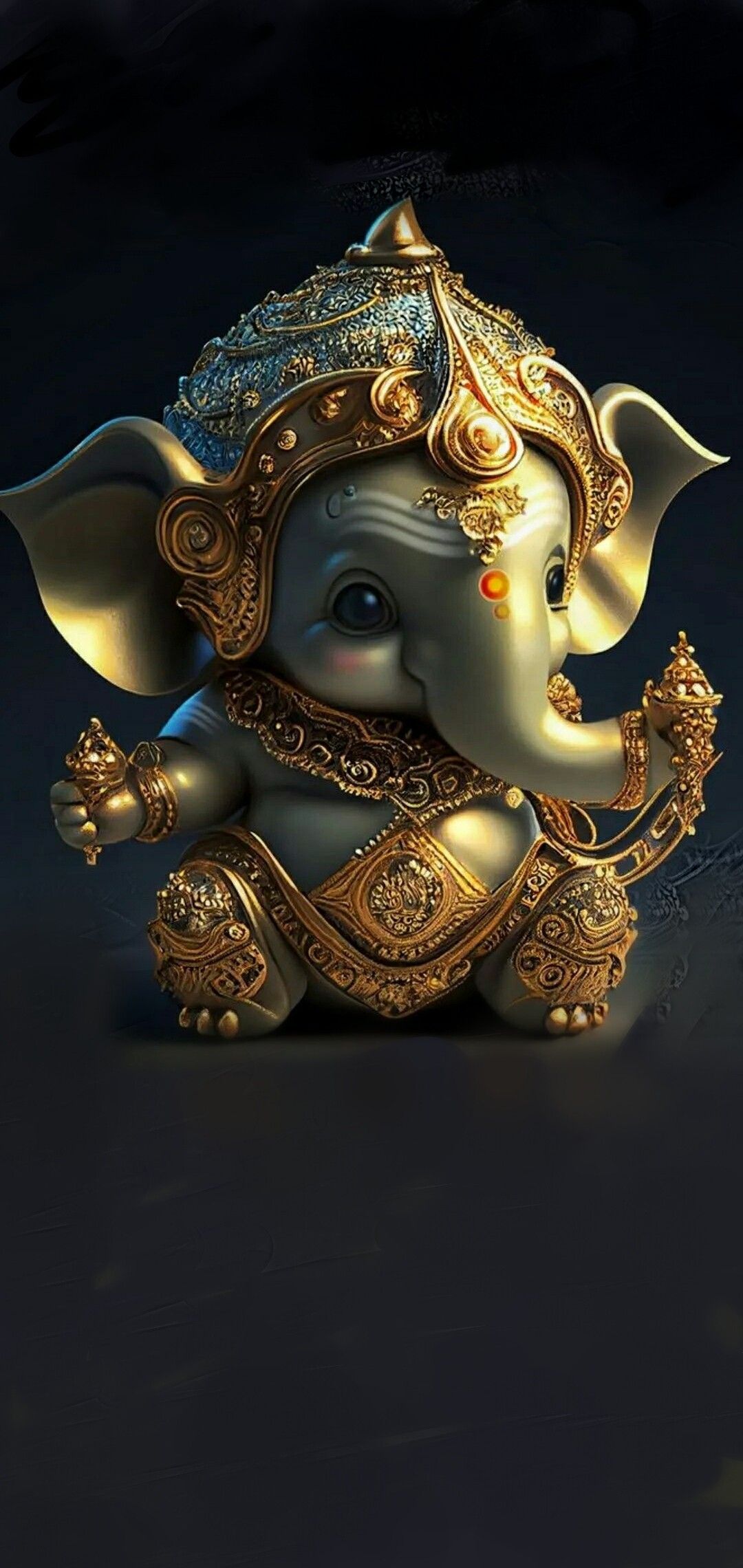 Golden Ganesha statue with a mouse