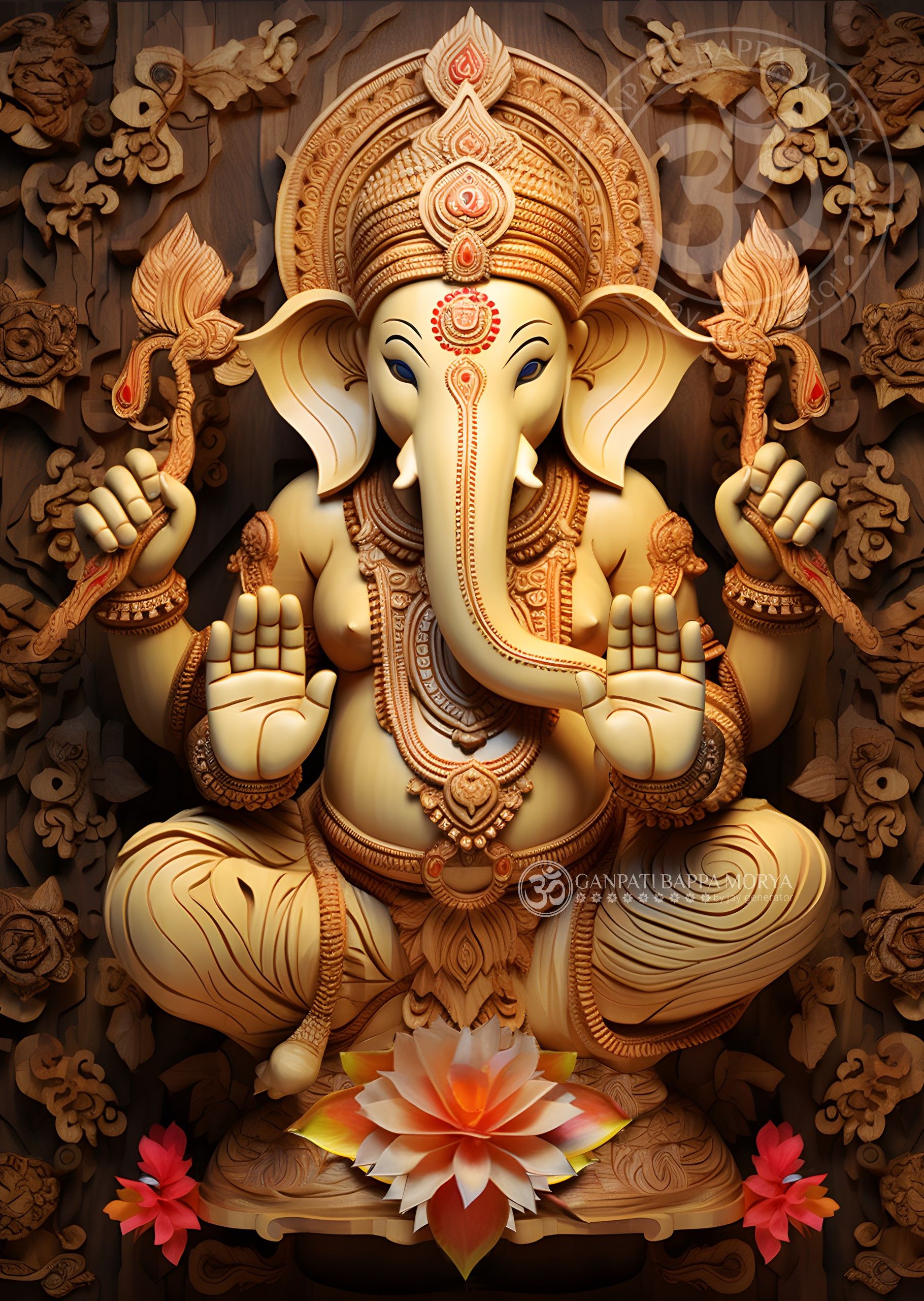 Golden Ganesha with lotus flower