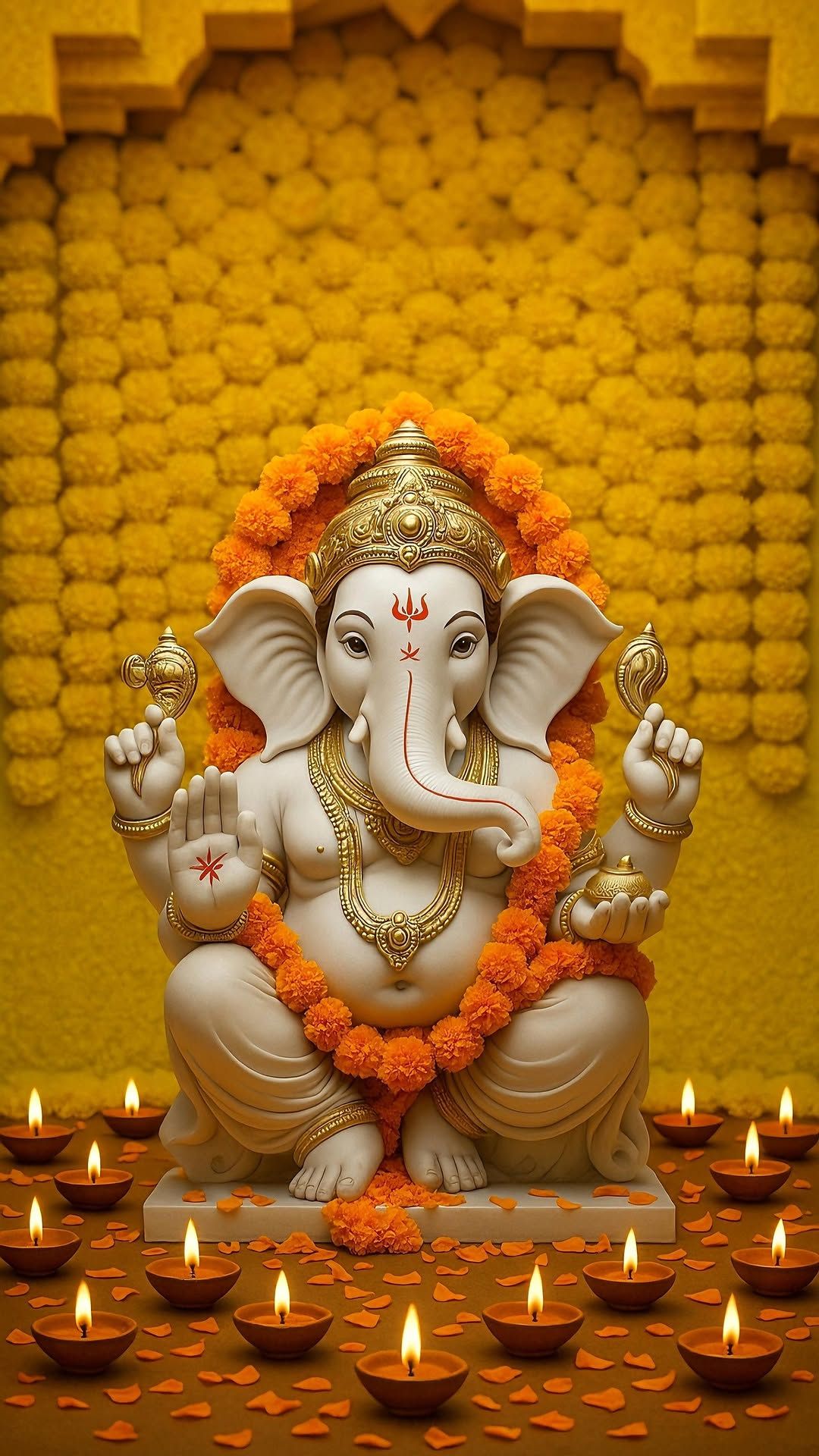 Lord Ganesha with marigold flowers, divine.