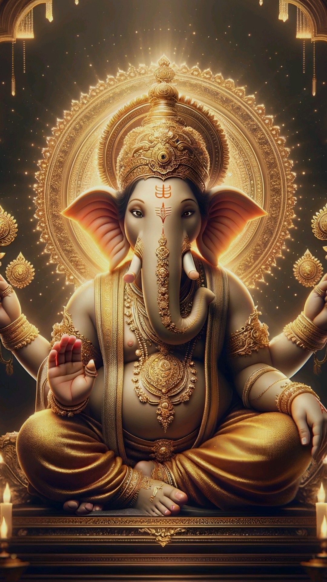 Golden Lord Ganesha in a radiant pose.