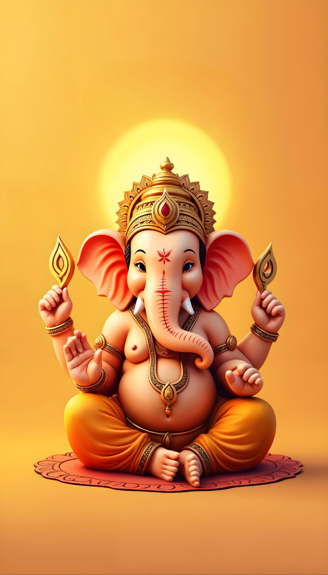Lord Ganesha sitting with a halo