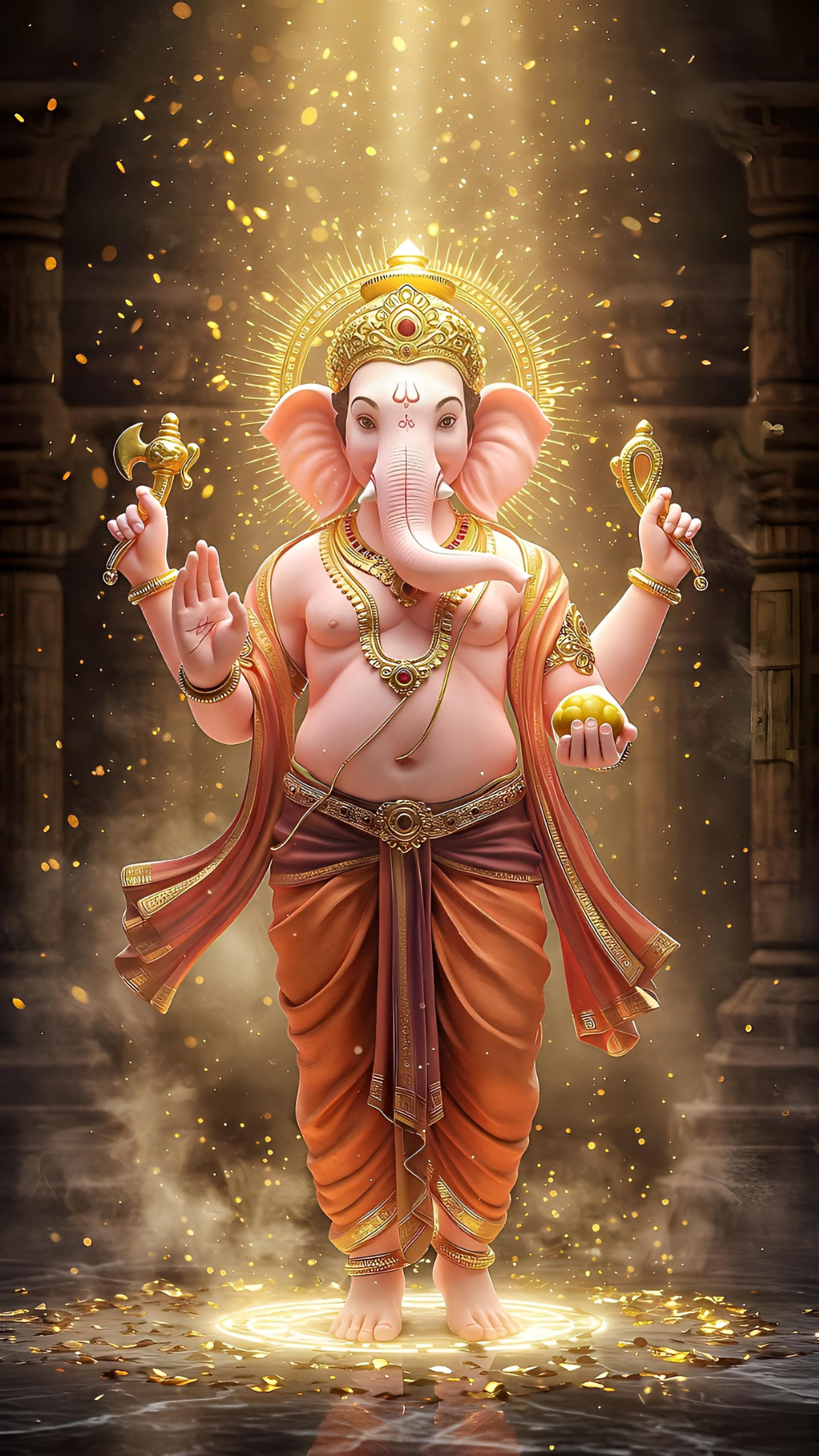 Lord Ganesha blessing with golden aura
