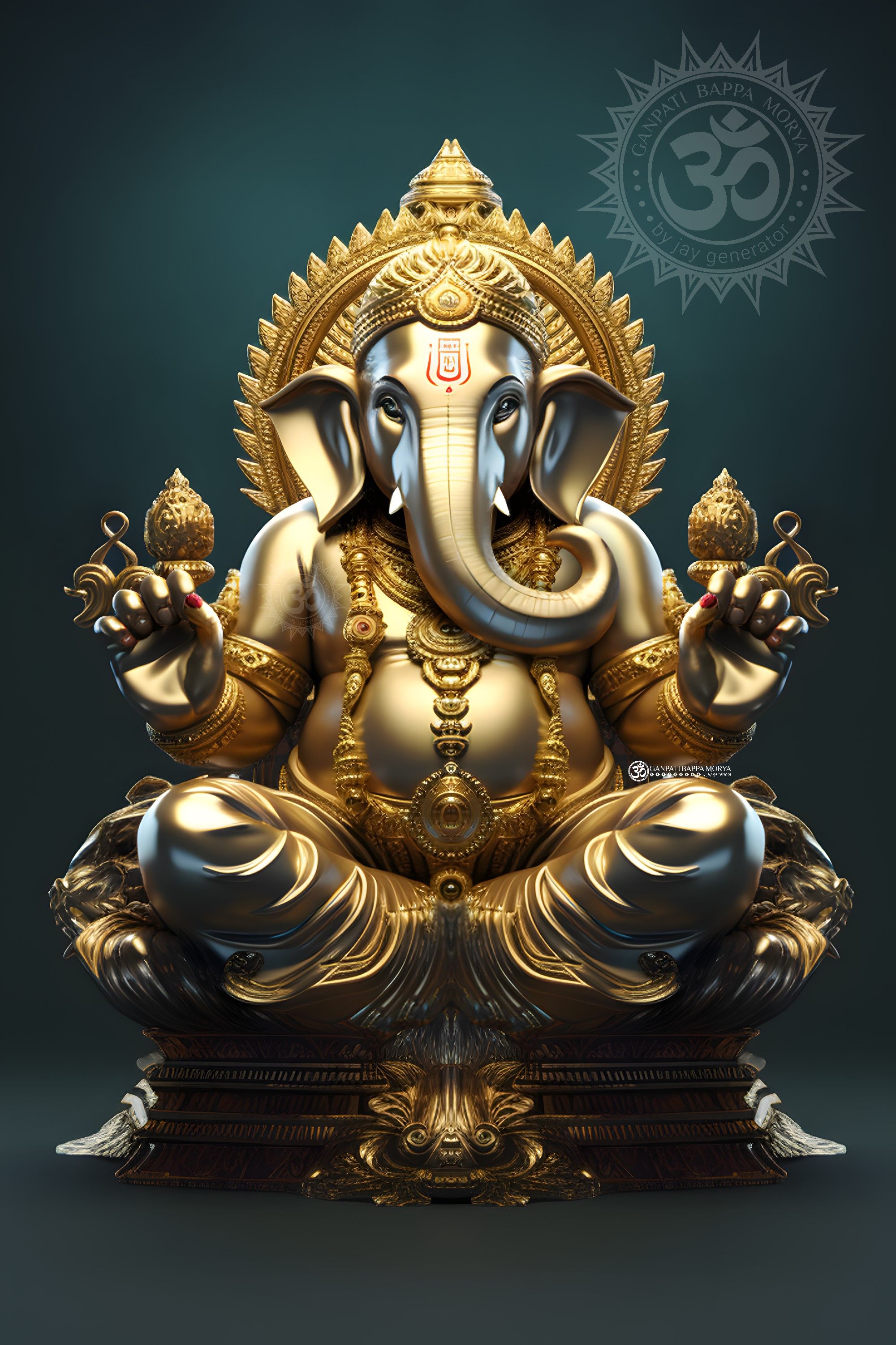 Golden Ganesha idol with Om symbol