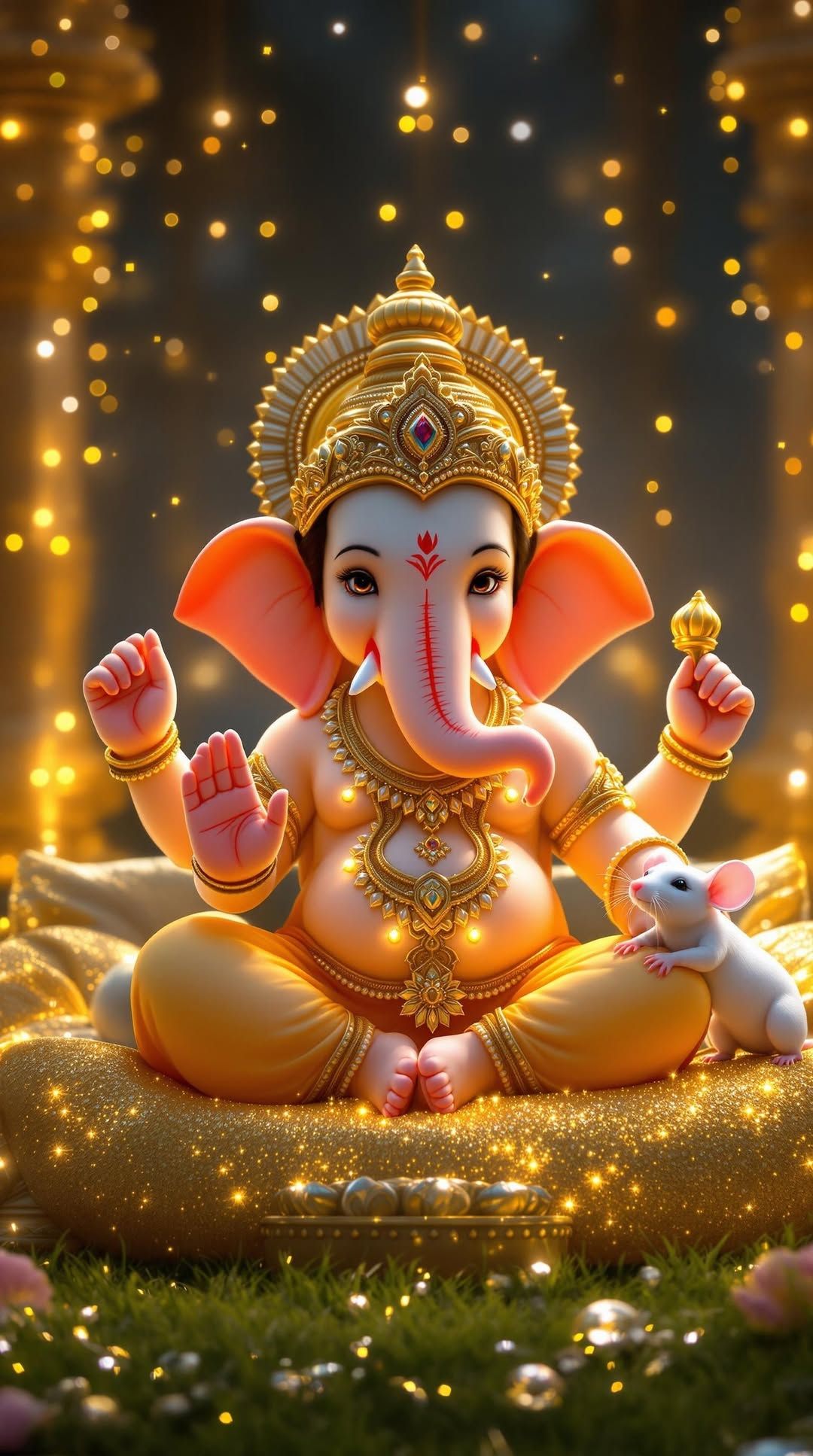 Golden Ganesha with a mouse