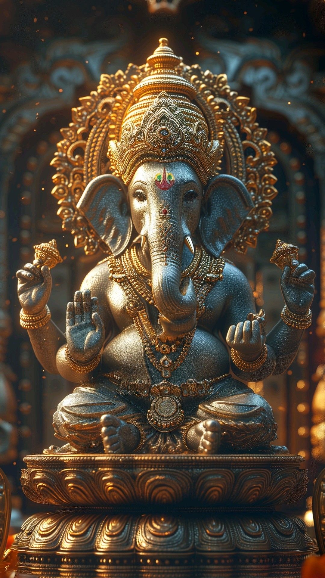 Golden Ganesha statue with intricate details