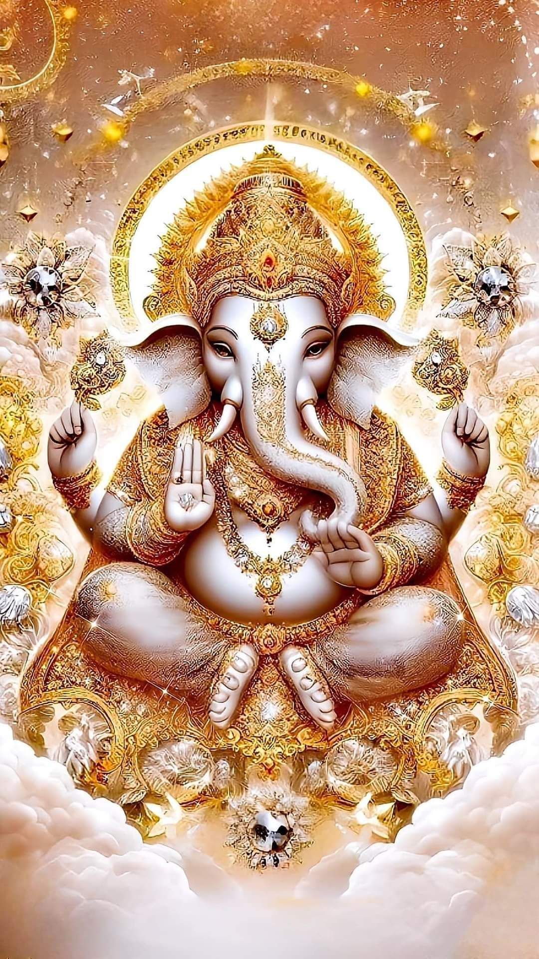 Golden Ganesha bestowing blessings upon devotees