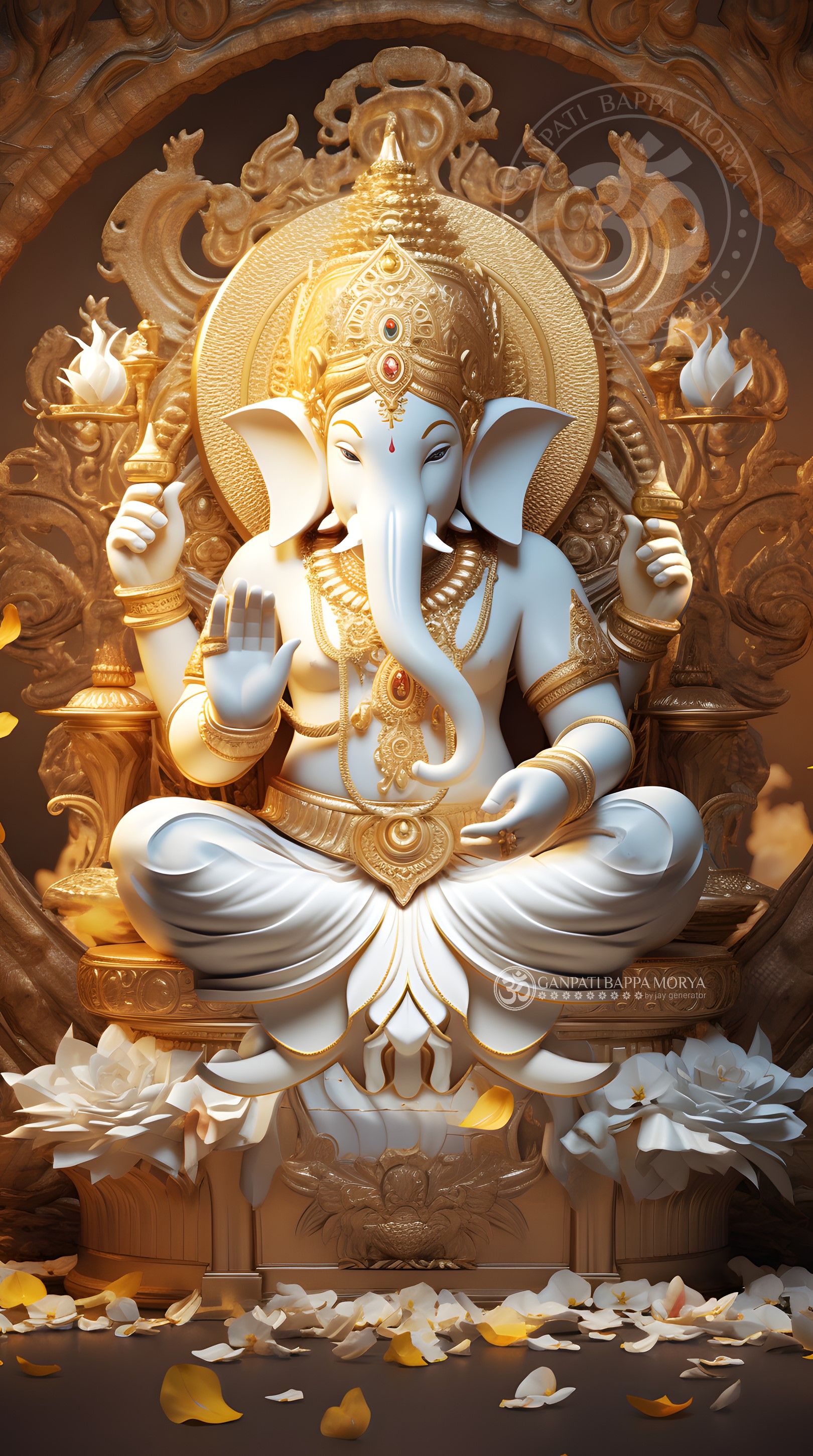 Golden Ganesha showering blessings