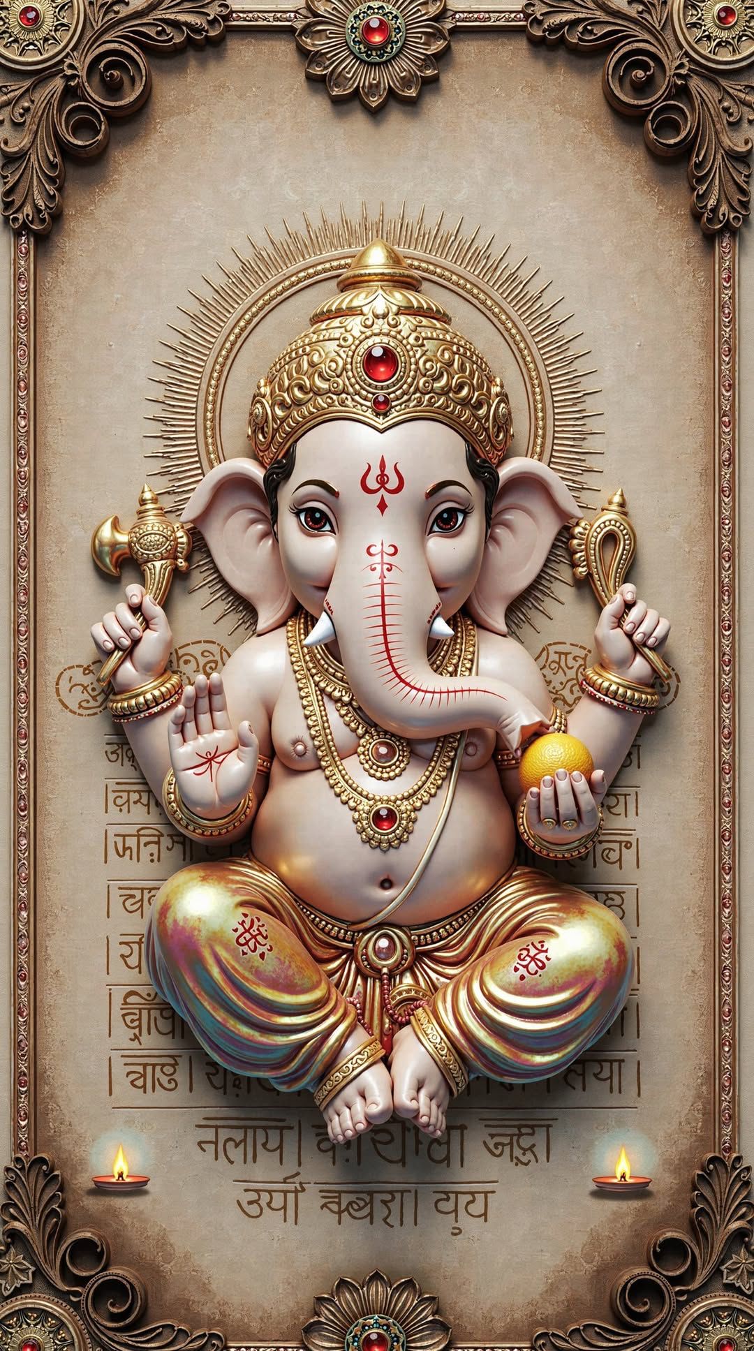 Golden Ganesha with lotus and mouse