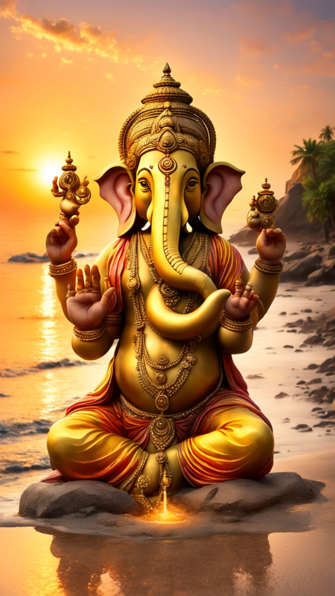 Lord Ganesha at sunset on beach