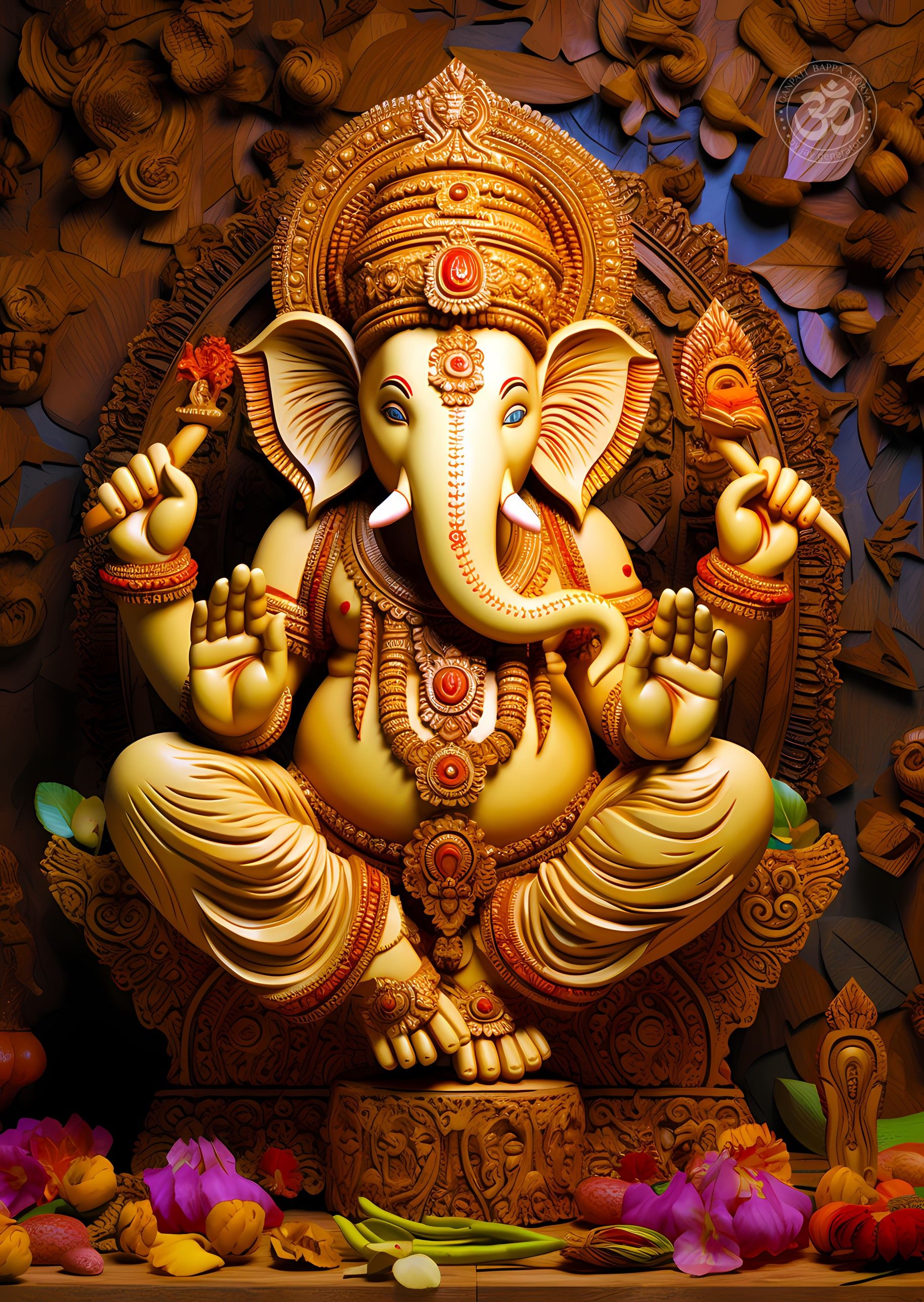 Golden Ganesha bestowing blessings