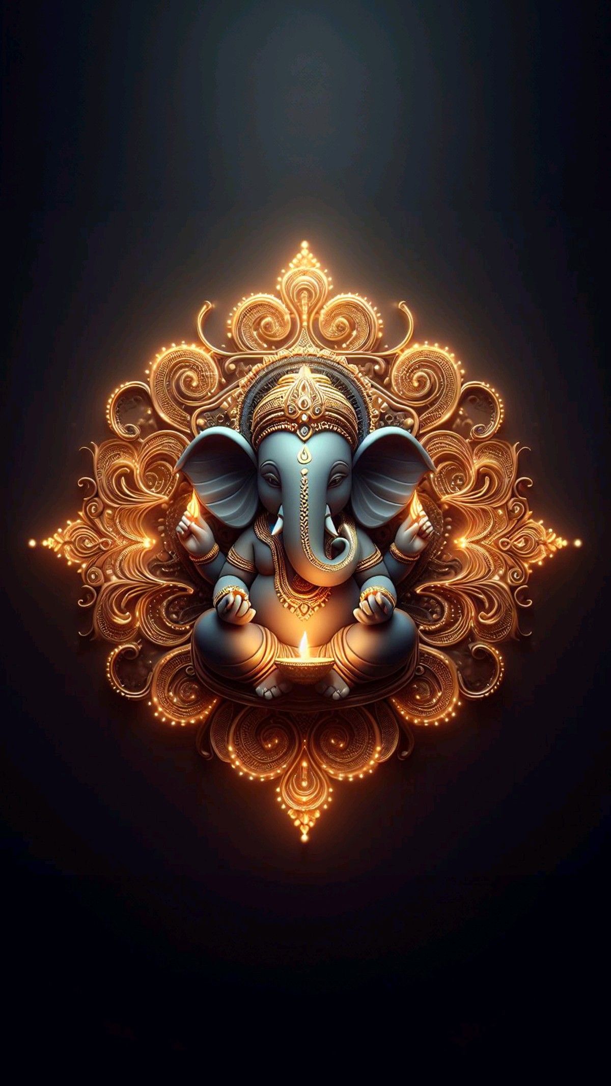 Golden Ganesha with ornate background