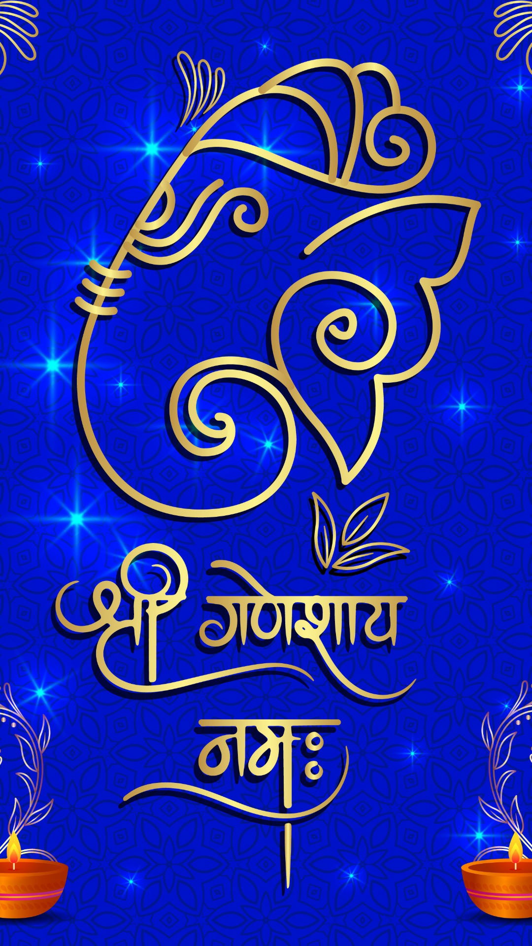 Golden Ganesha with blue backdrop