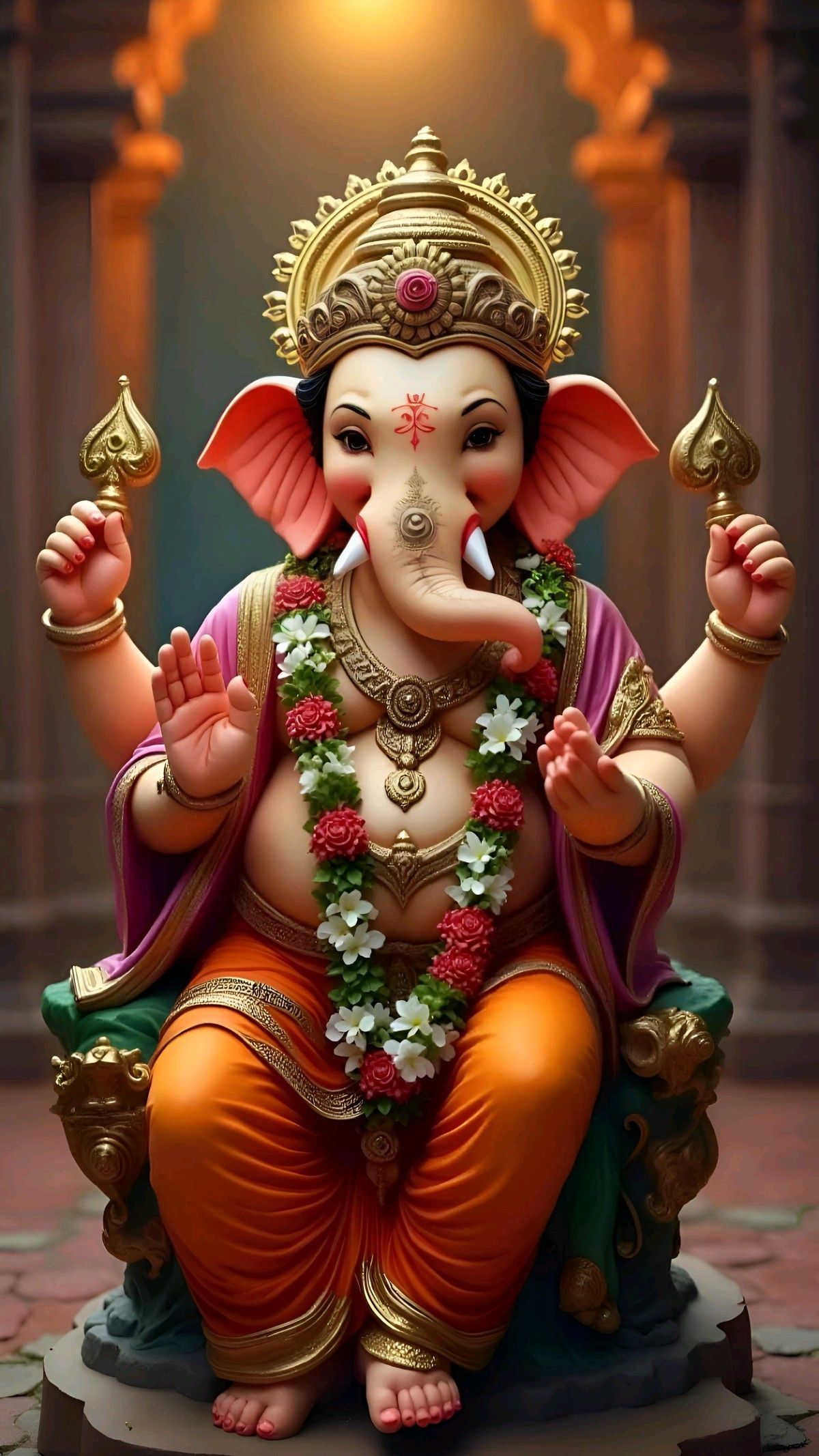 Lord Ganesha seated in golden splendor