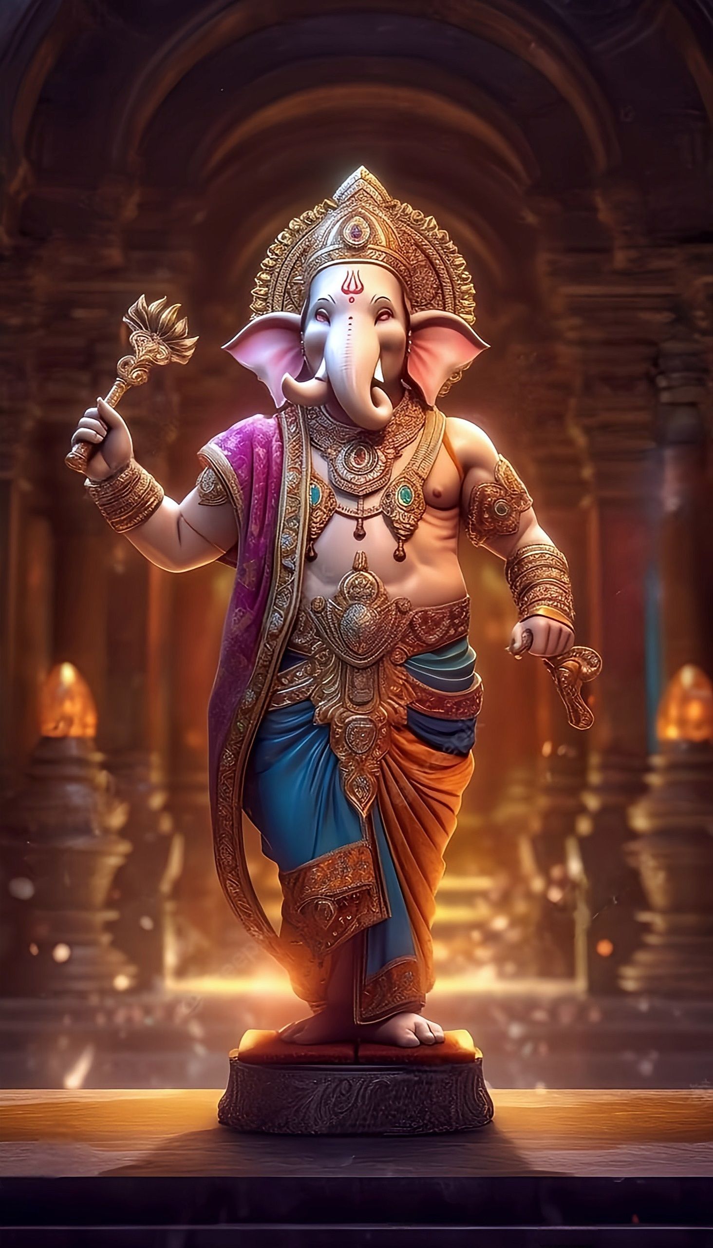 Lord Ganesha standing with golden ankusha