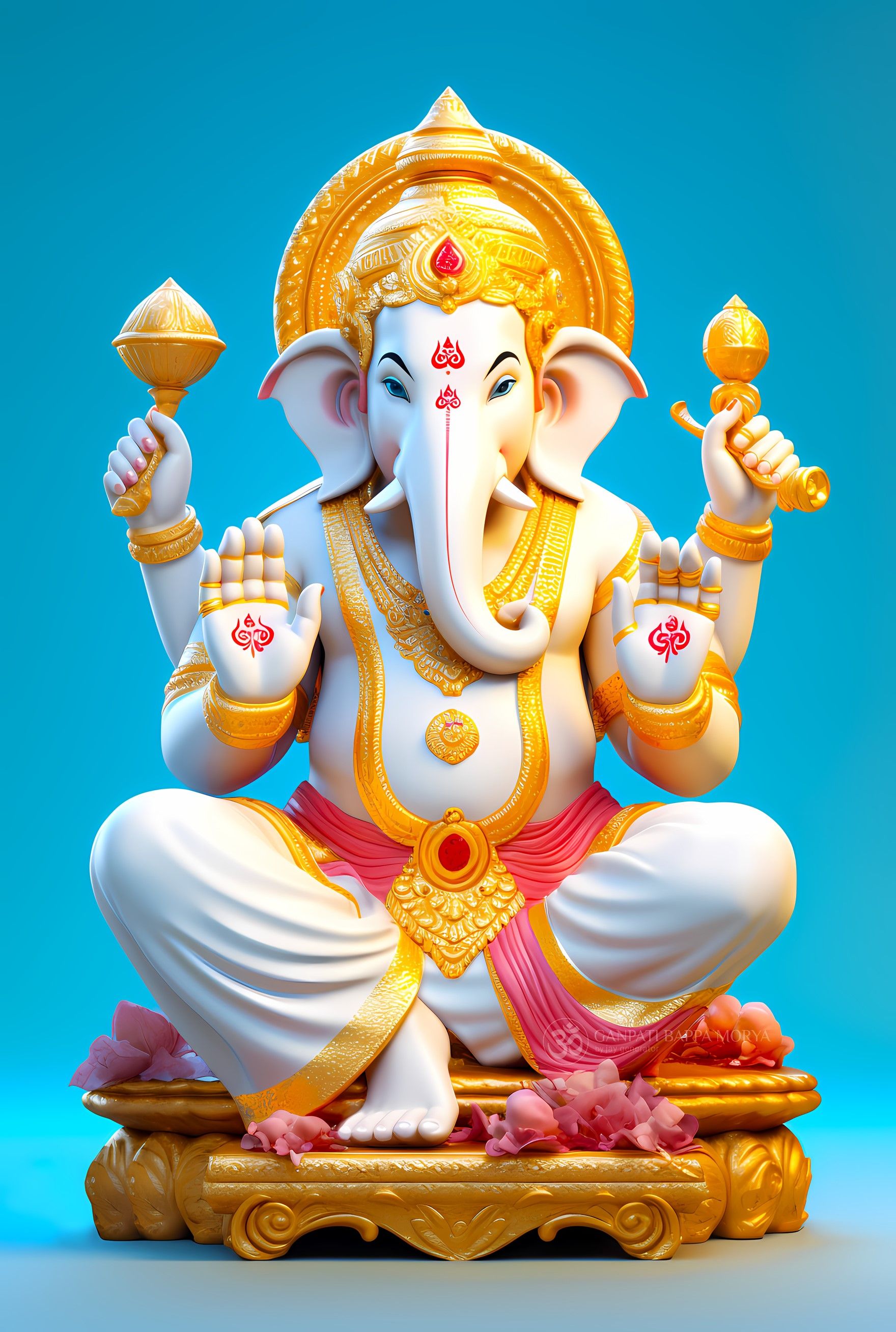 Golden Ganesha statue with blessings.
