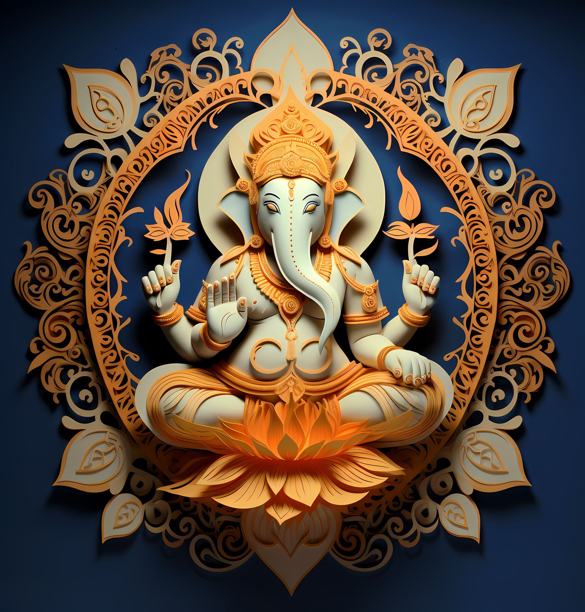 Golden Ganesha on a lotus flower