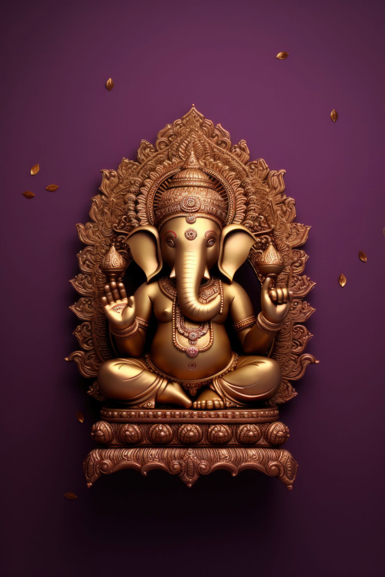 Golden Ganesha statue with ornate halo