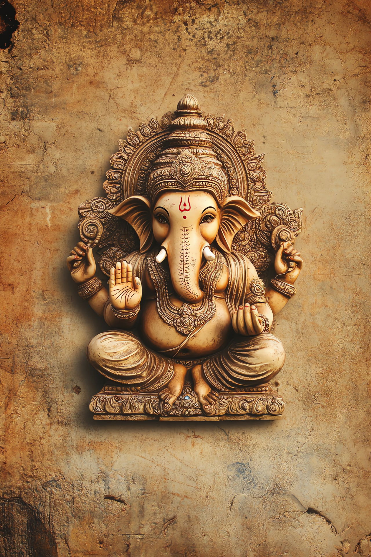 Golden Ganesha statue, peaceful deity image