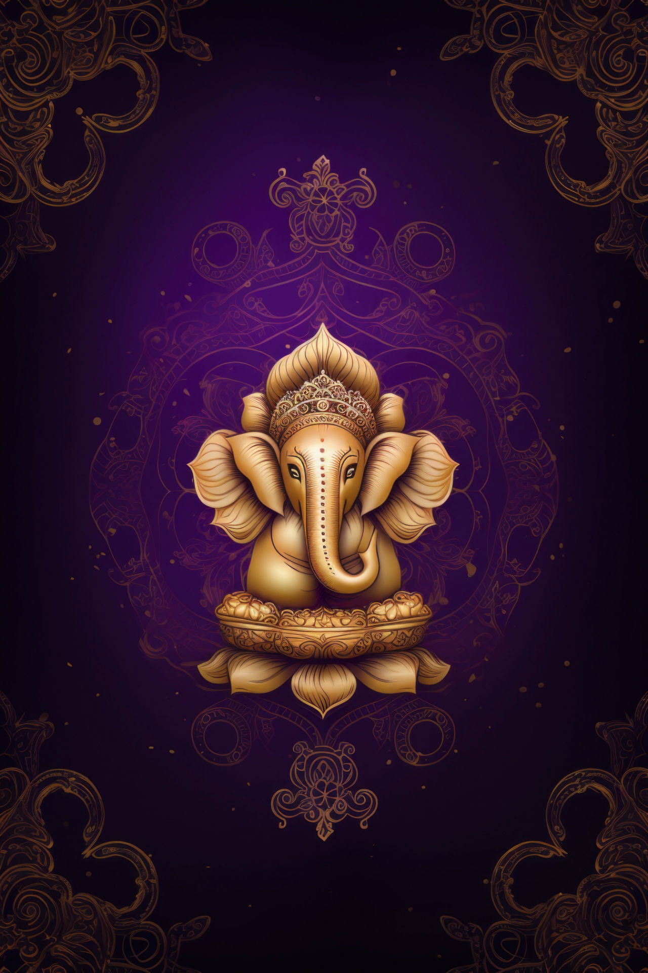 Golden Ganesha seated on a lotus
