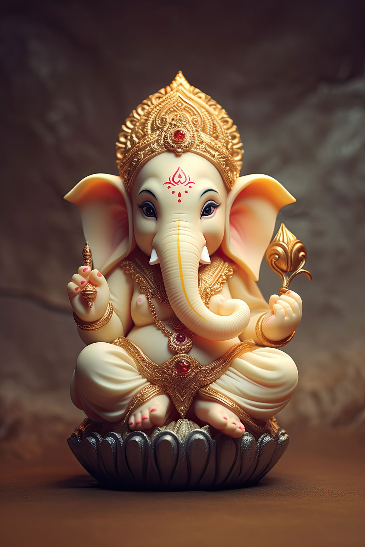 Golden Ganesha statue on lotus seat