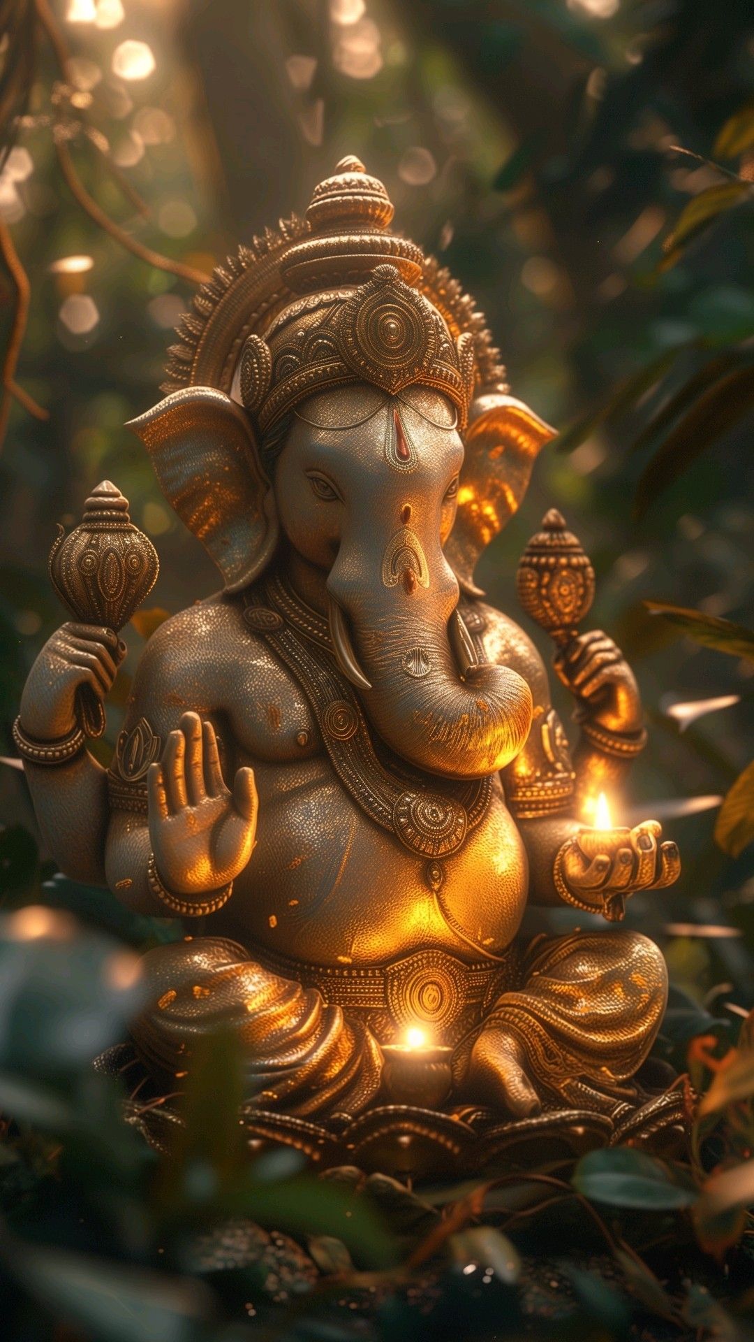 Golden Ganesha statue with blessing hand