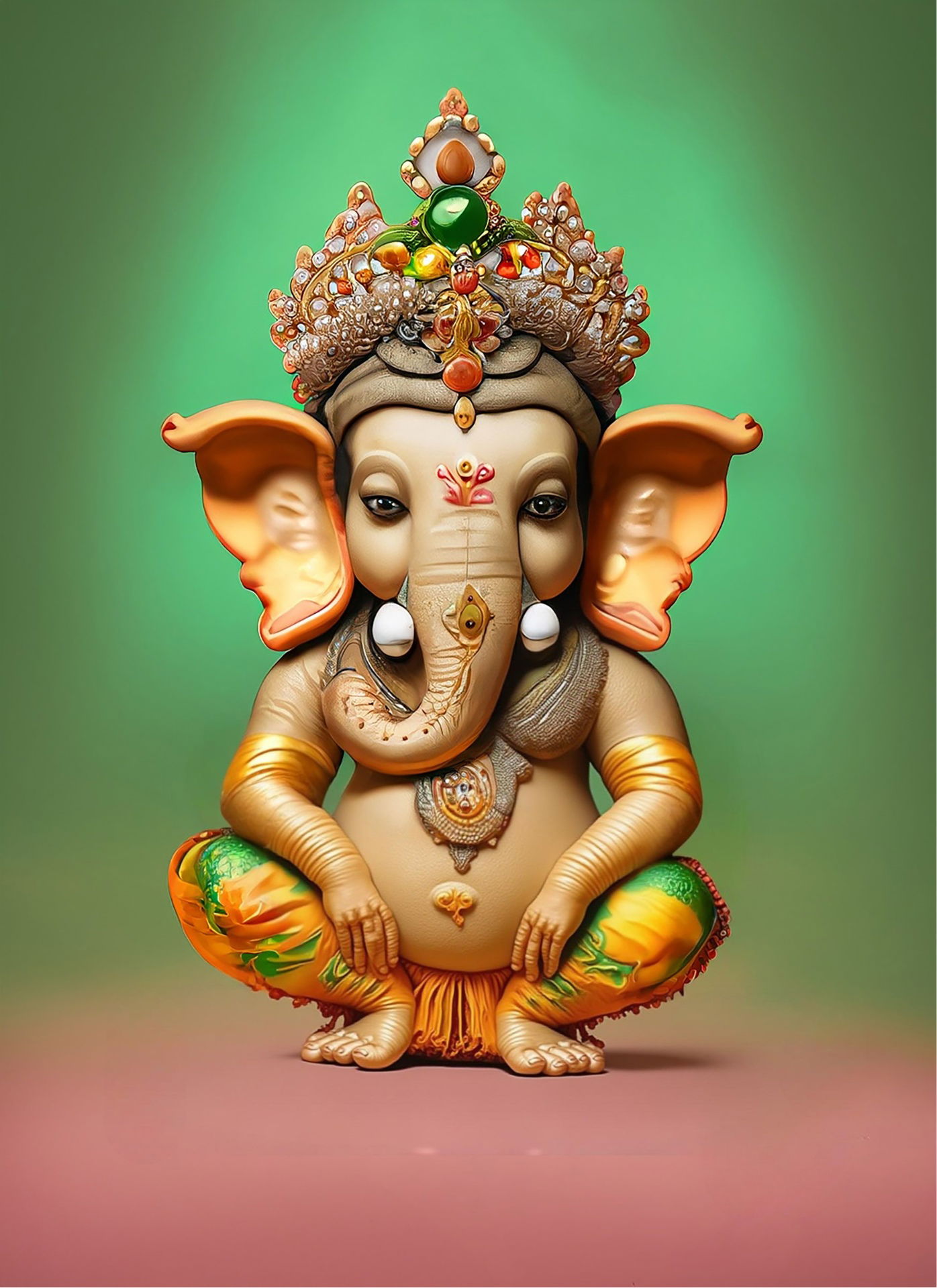 Golden Ganesha sitting with modak