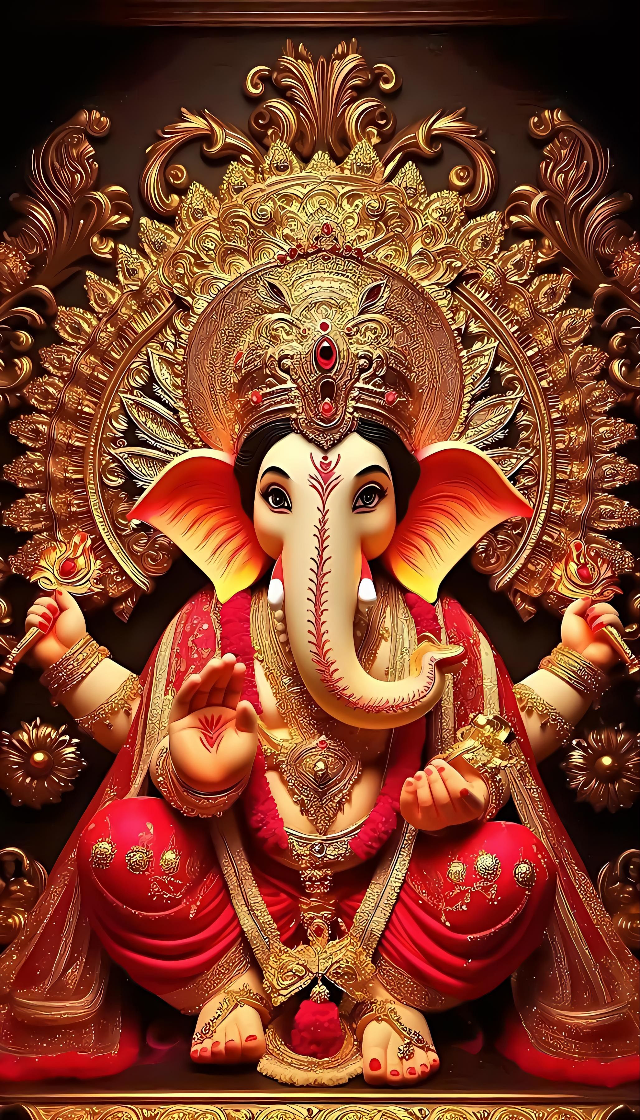 Golden Ganesha face close-up portrait