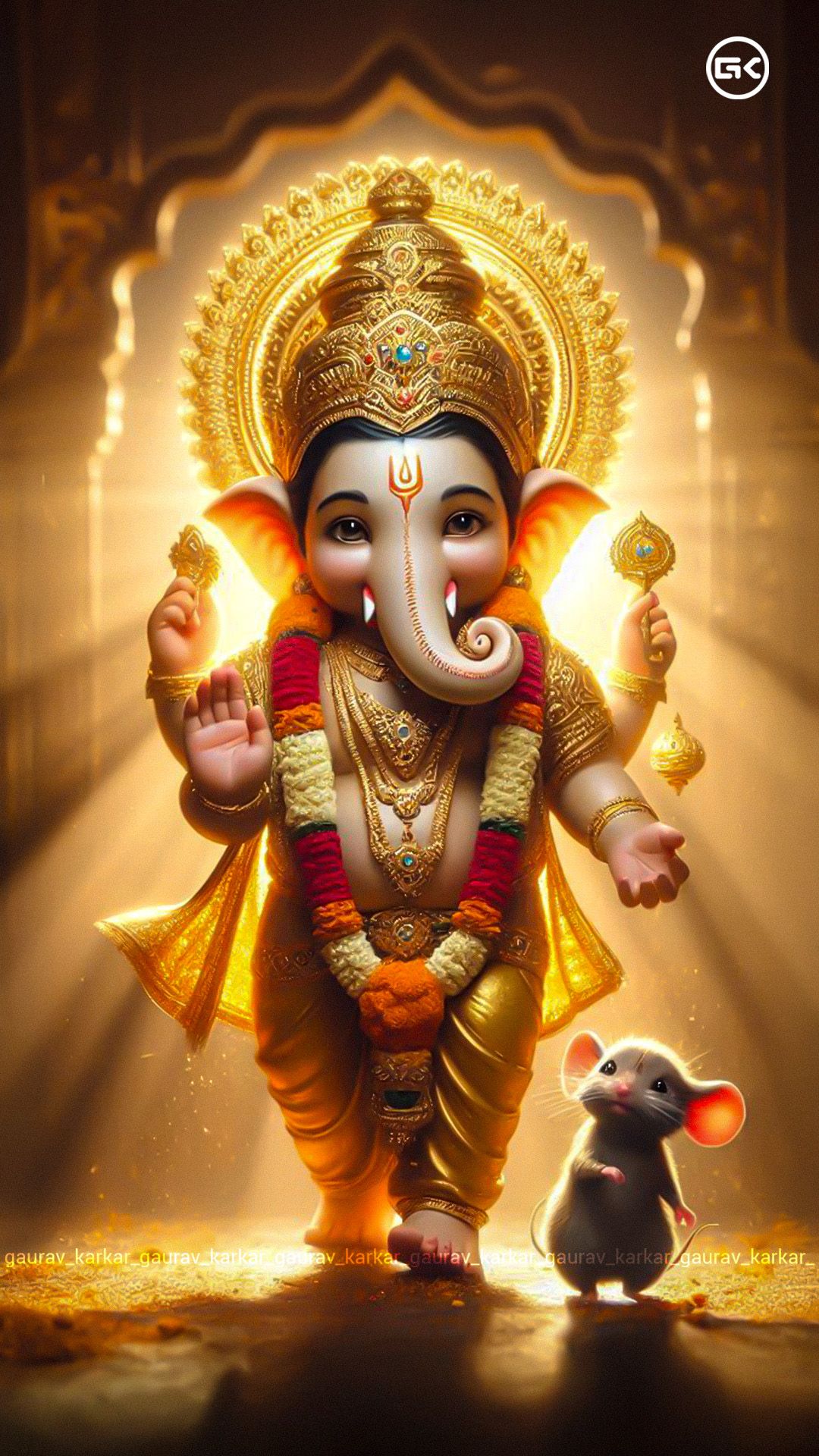 Golden Ganesha with a tiny mouse