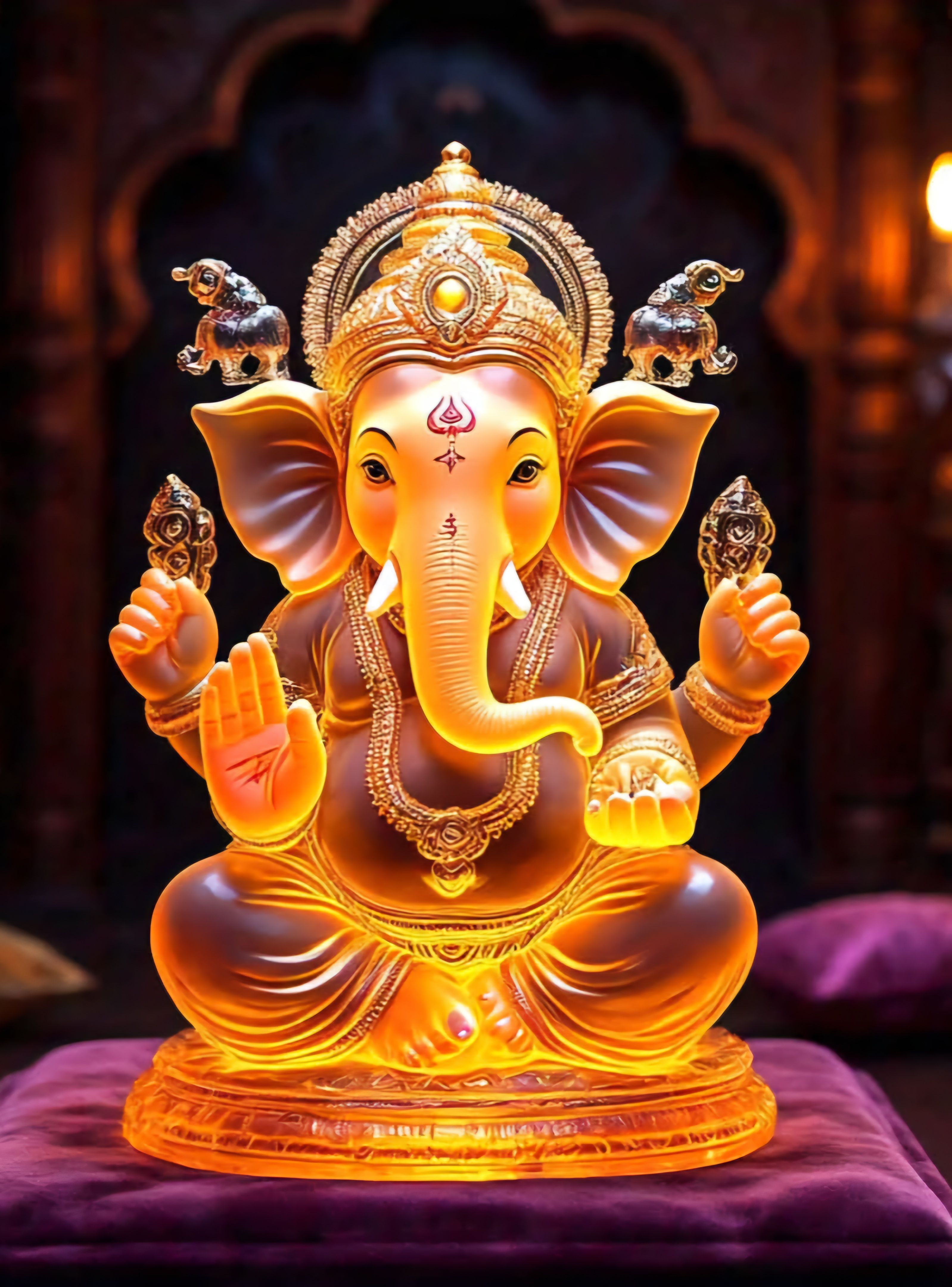 Radiant Ganesha statue with golden aura