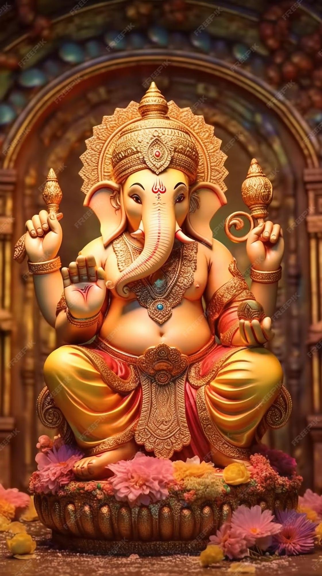 Lord Ganesha seated in golden aura