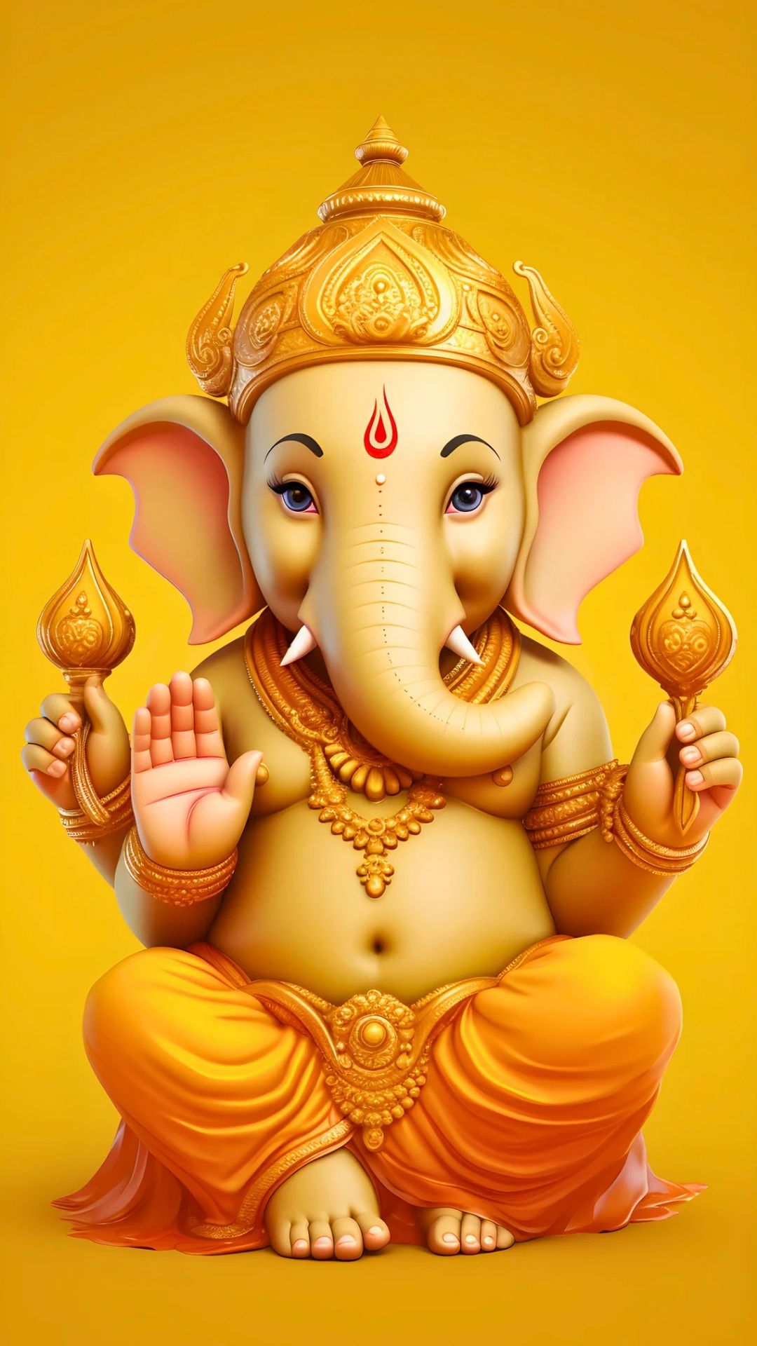 Golden Ganesha blessing with trunk raised