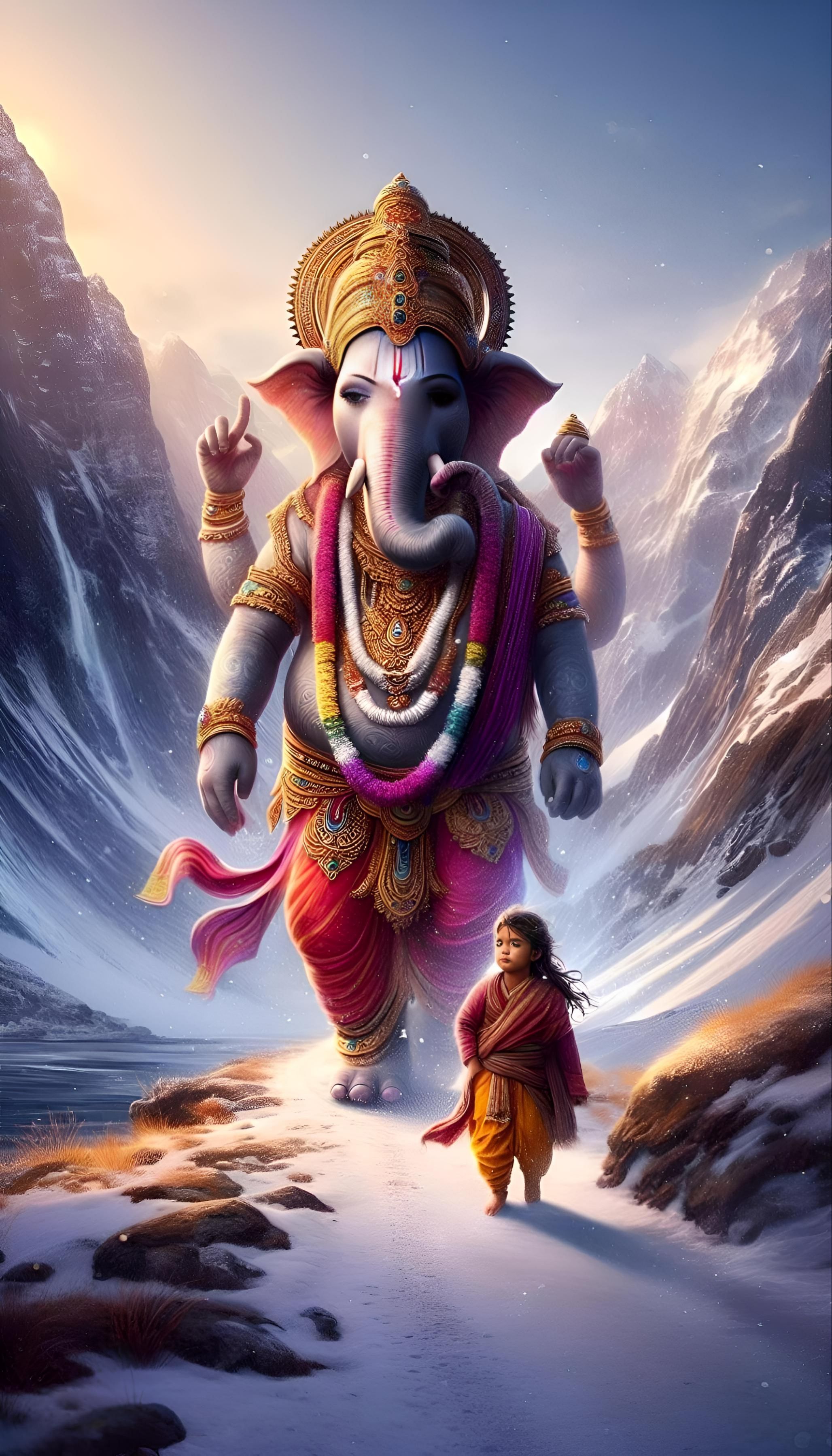 Ganesha amidst snowy Himalayan mountains