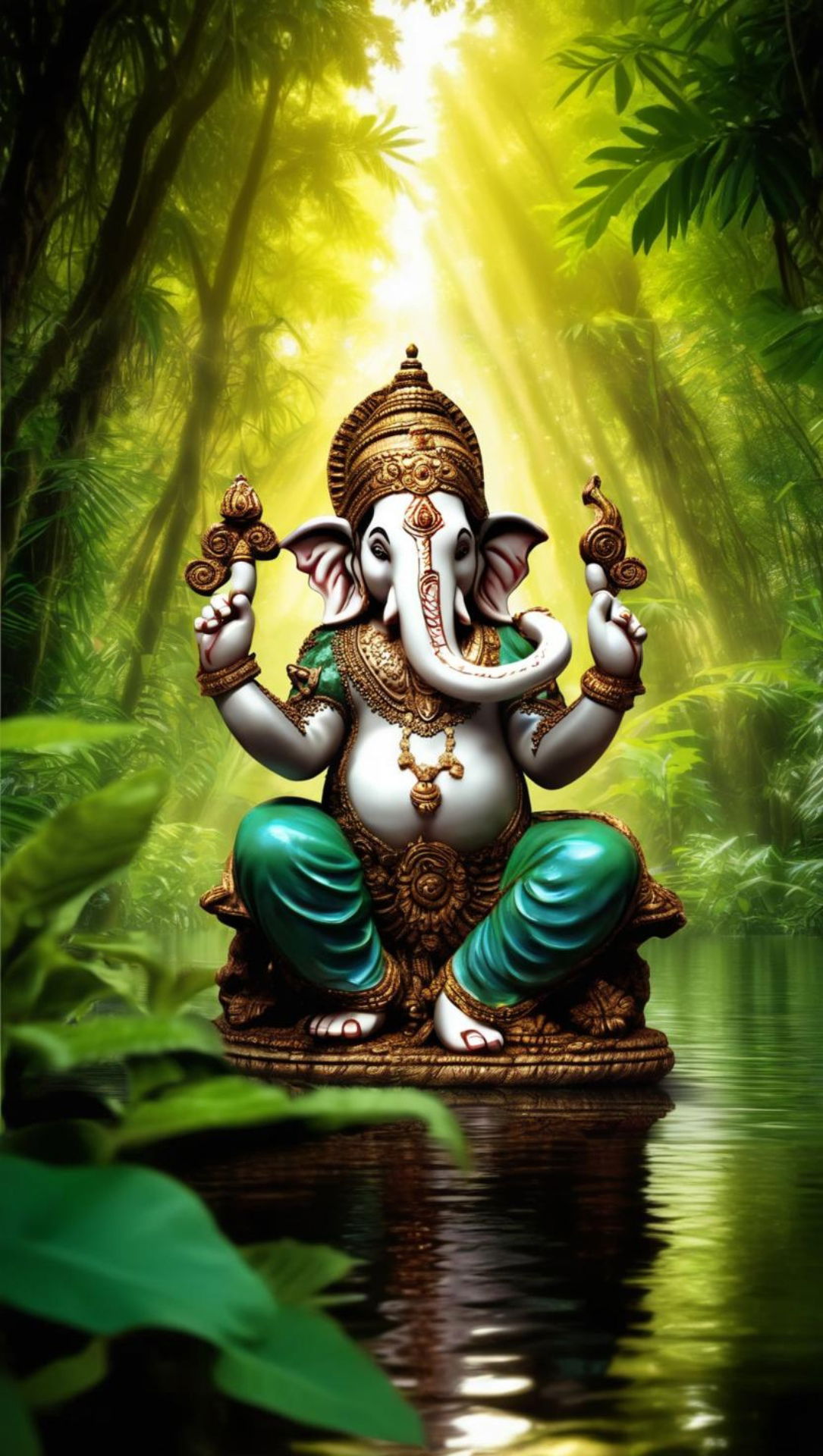 Ganesha seated in a jungle setting