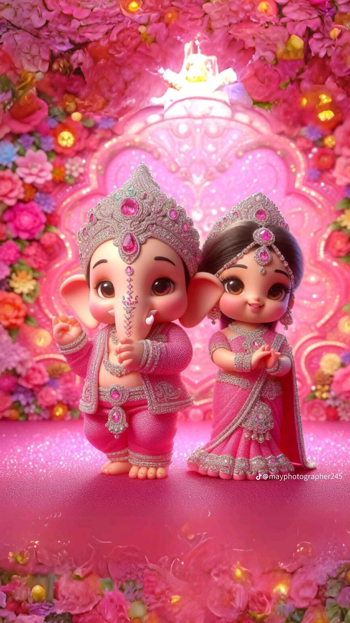 Two cute baby Ganesha brothers smiling