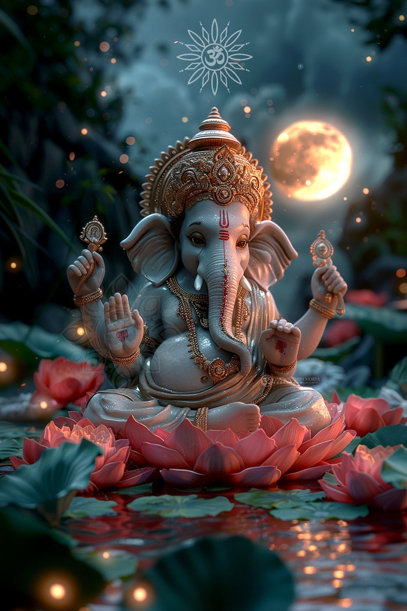Ganesha seated on a lotus flower
