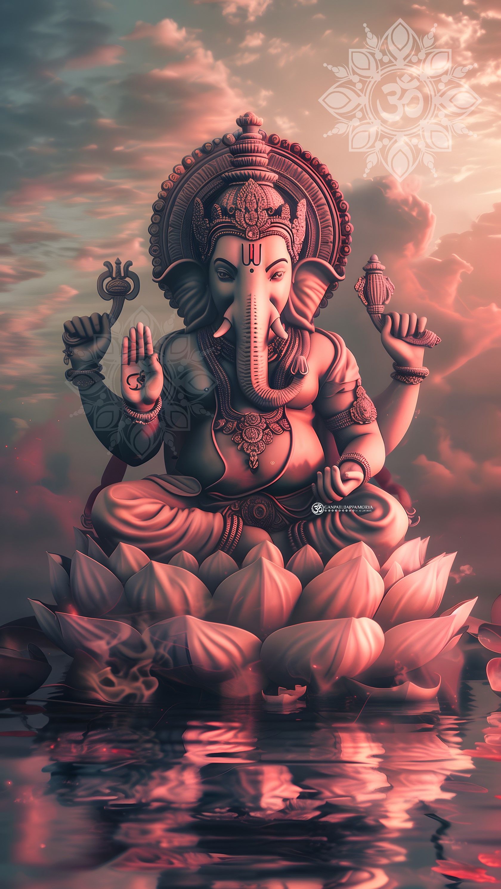 Lord Ganesha seated on a lotus.
