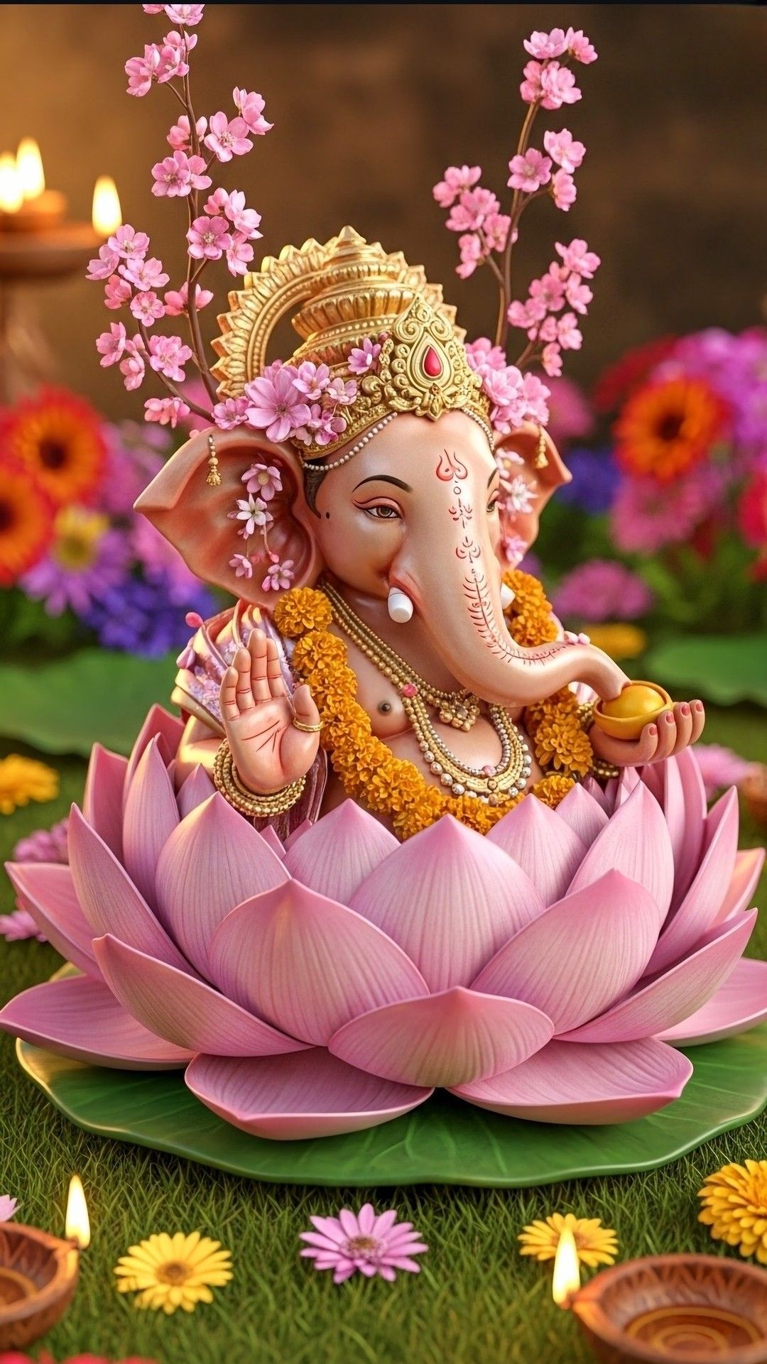 Ganesha seated on lotus flower