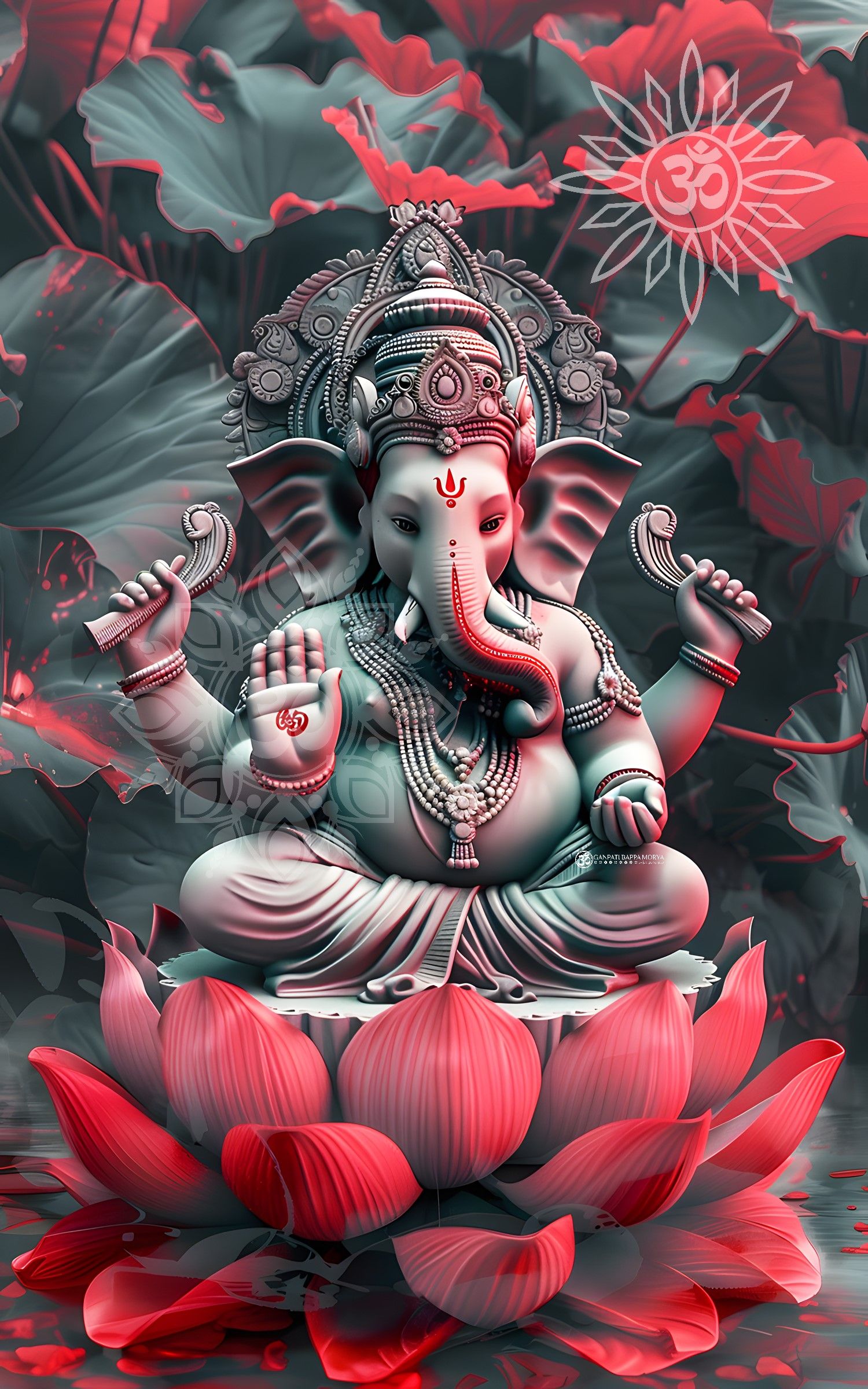 Ganesha amidst vibrant lotus blossoms