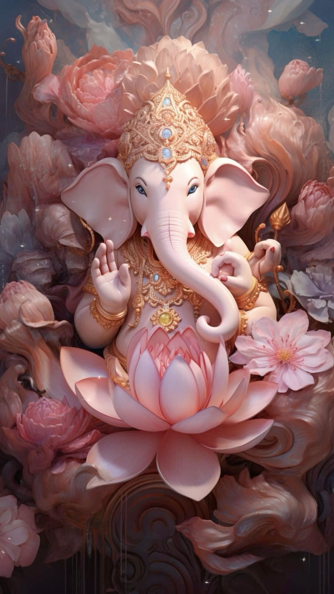 Ganesha seated on lotus flower