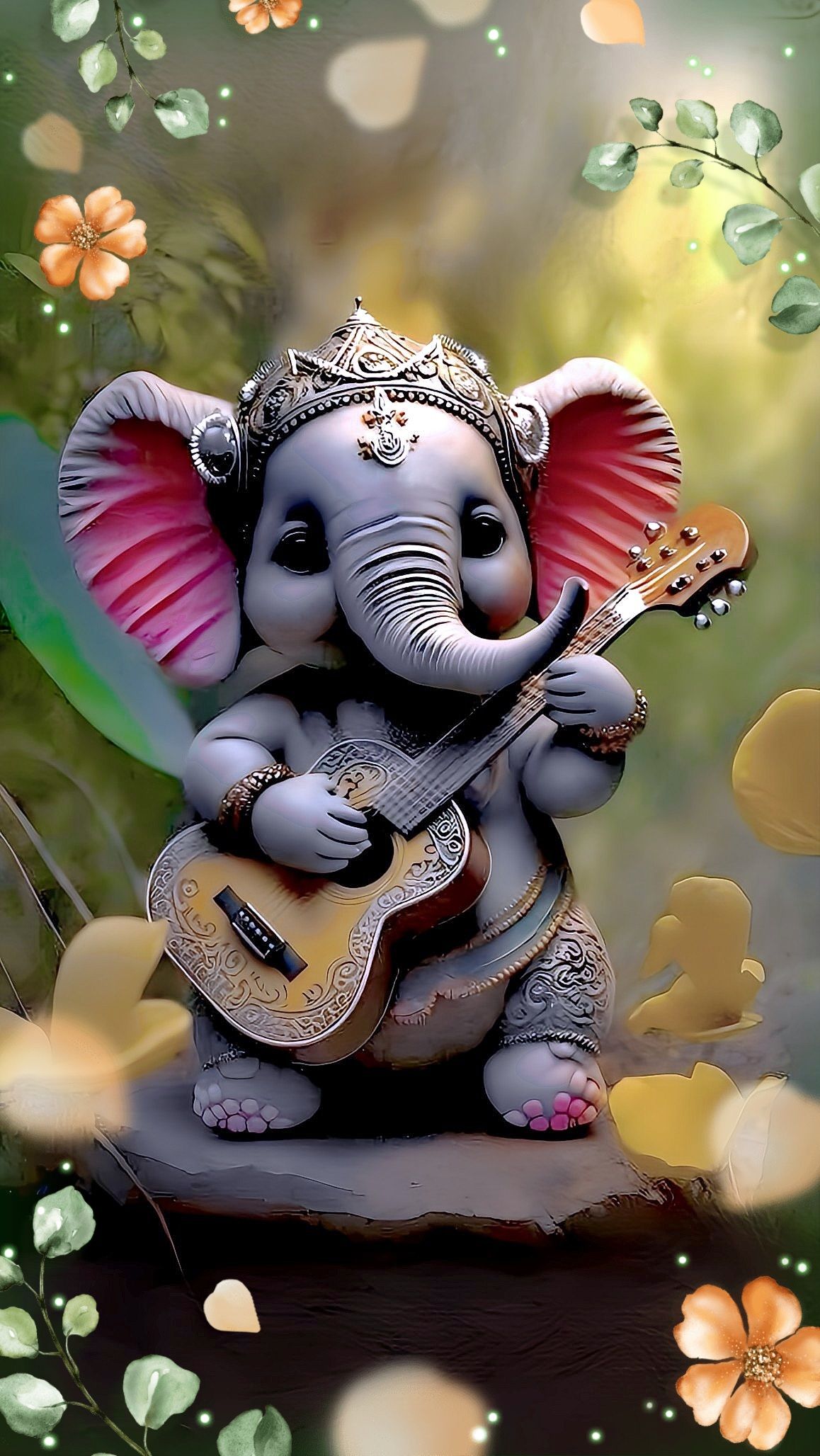 Baby Ganesha playing a guitar