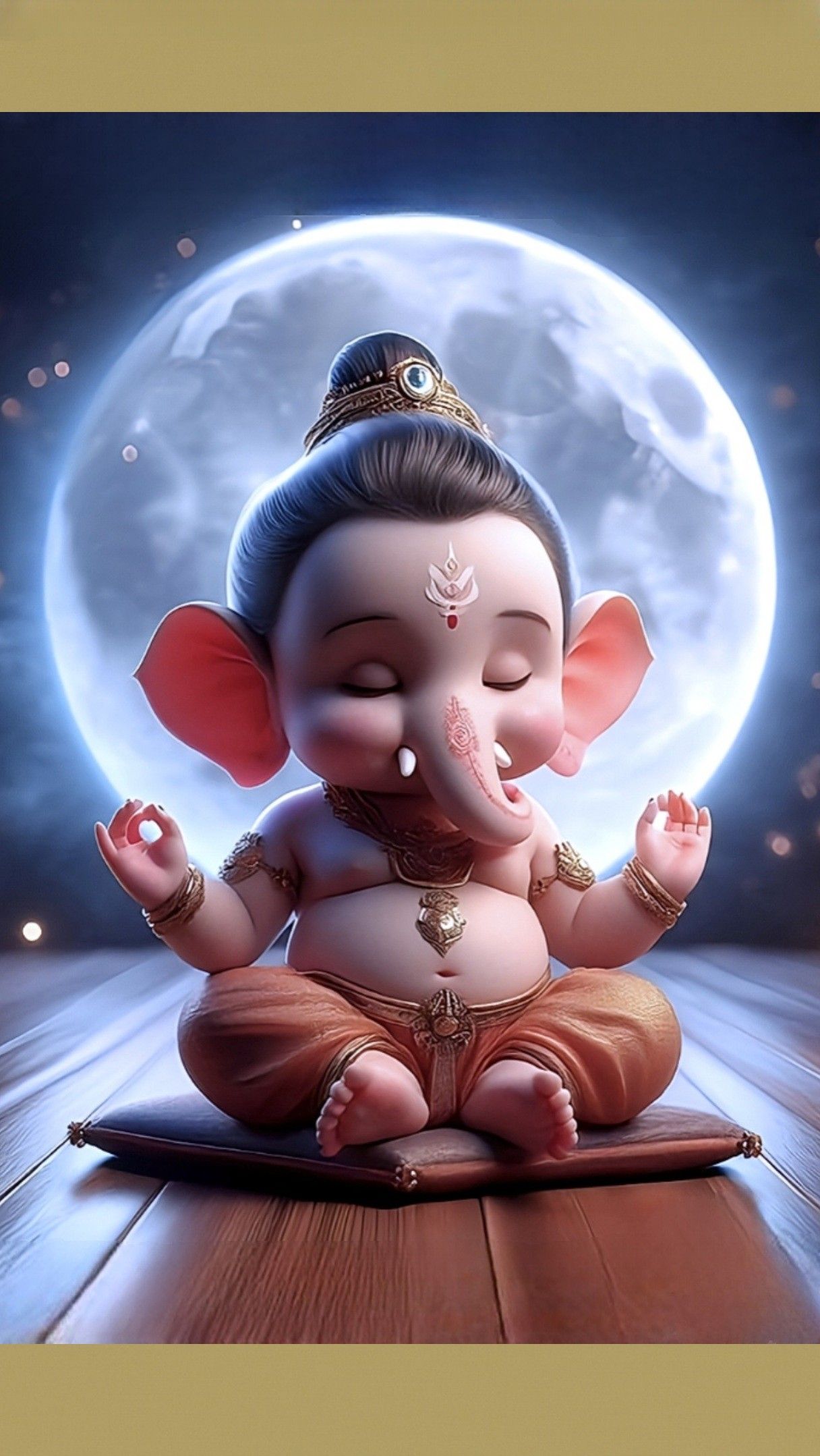 Baby Ganesha meditating under the moon