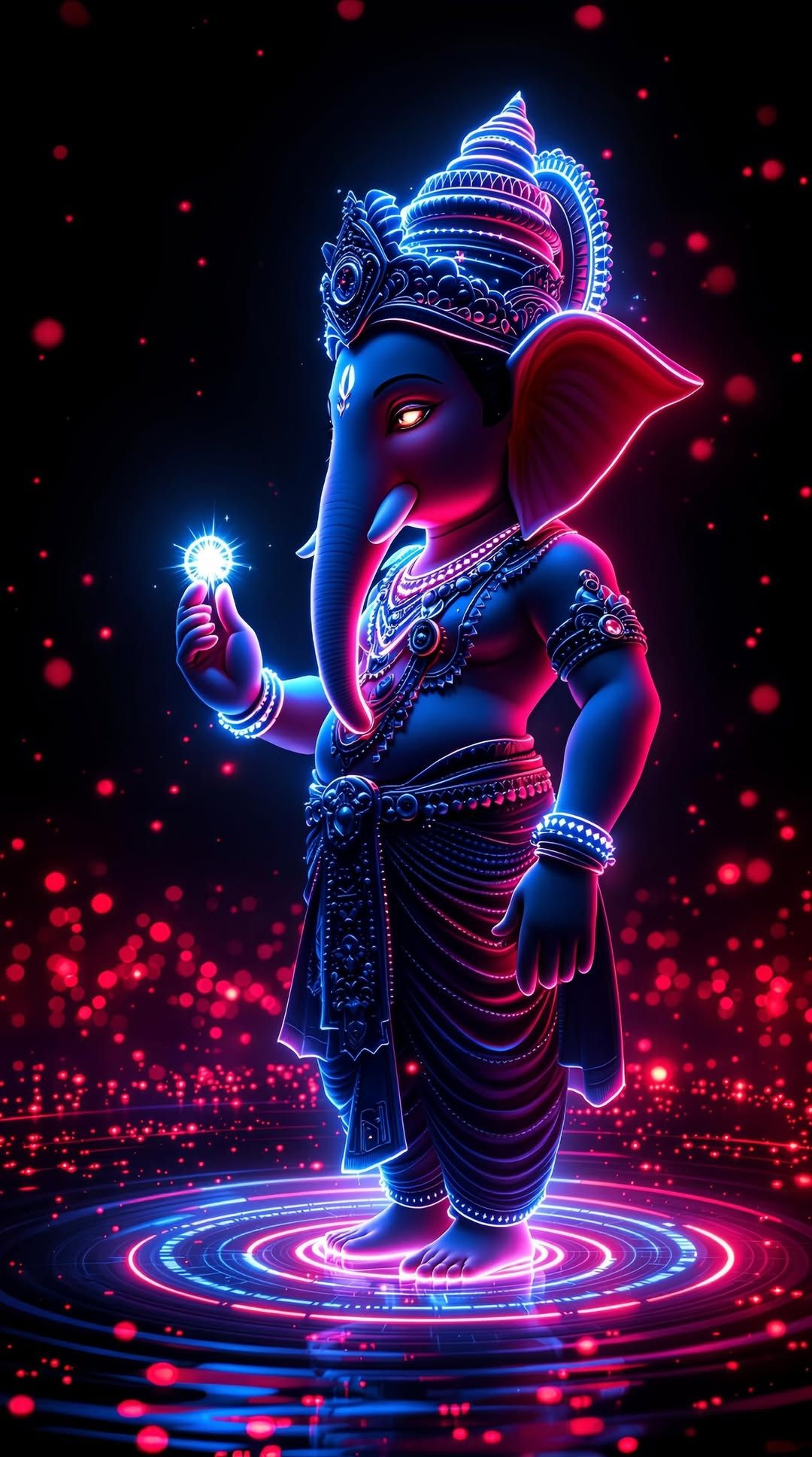 Neon Ganesha with glowing orb