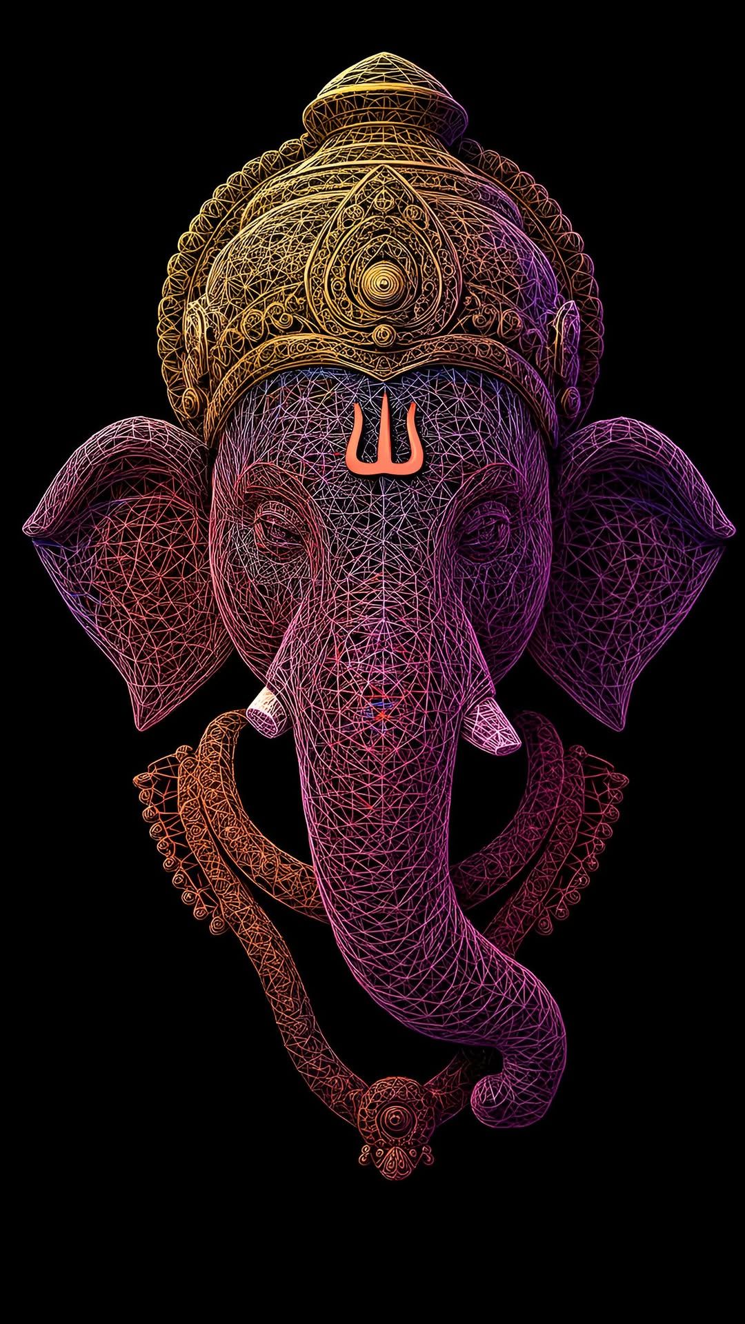 Colorful, geometric Lord Ganesha head art