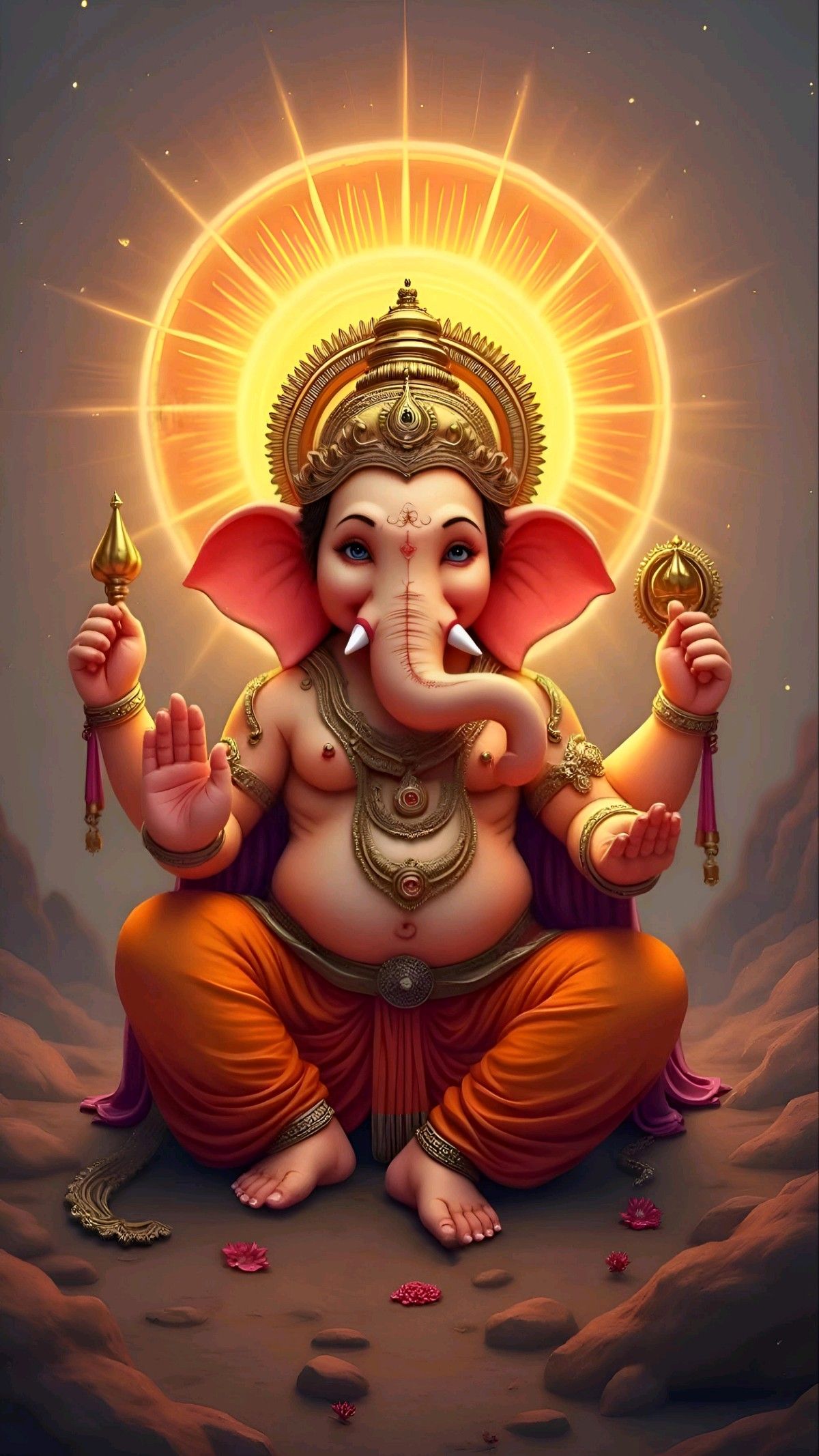 Lord Ganesha with golden halo blessing
